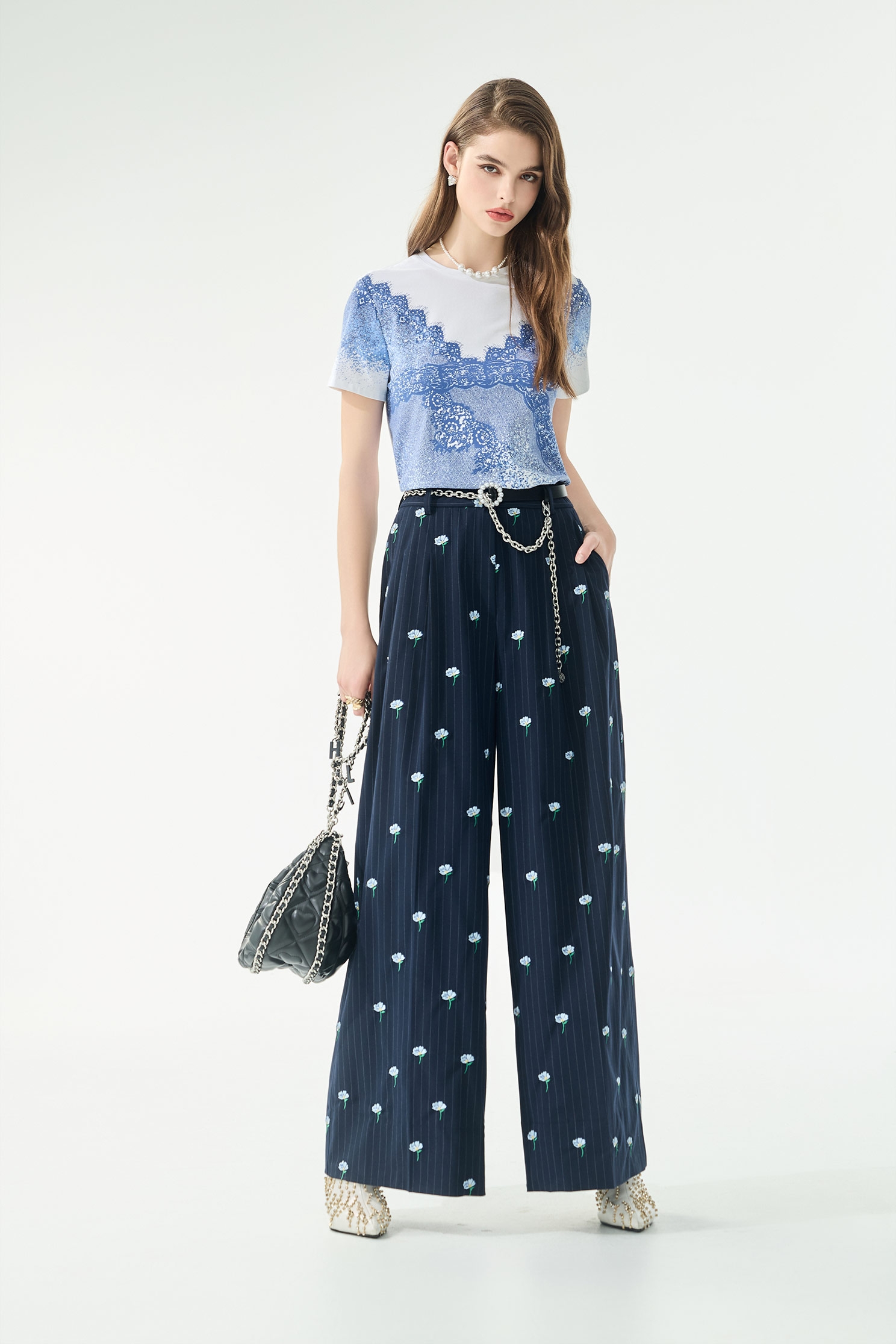 Lace Graphic Print Short Sleeve TeeLace Graphic Print Short Sleeve Tee,Tops,Denim,Season (SS) Look,White tops,Cotton,Lace