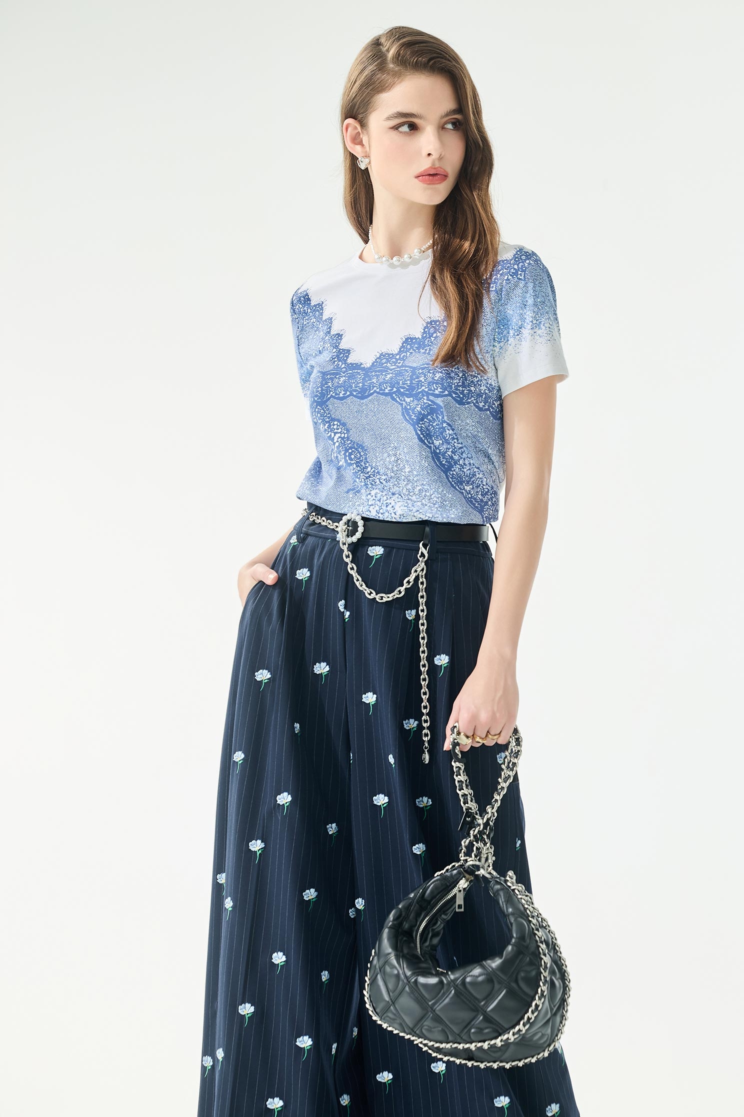 Lace Graphic Print Short Sleeve TeeLace Graphic Print Short Sleeve Tee,Tops,Denim,Season (SS) Look,White tops,Cotton,Lace