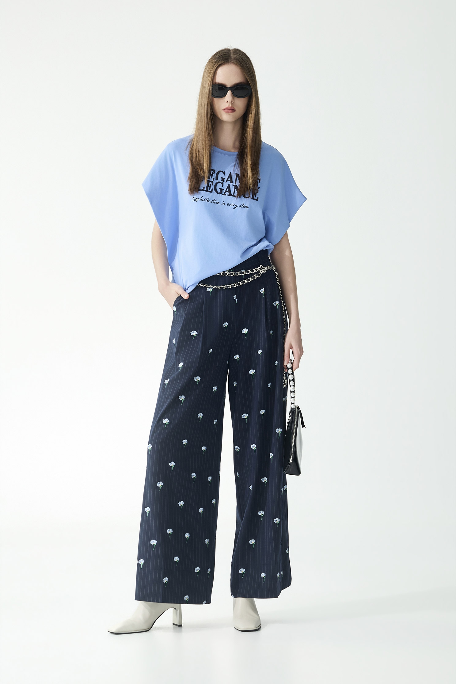 Embroidery Slogan Blue TopEmbroidery Slogan Blue Top,Tops,Embroidered,Season (SS) Look