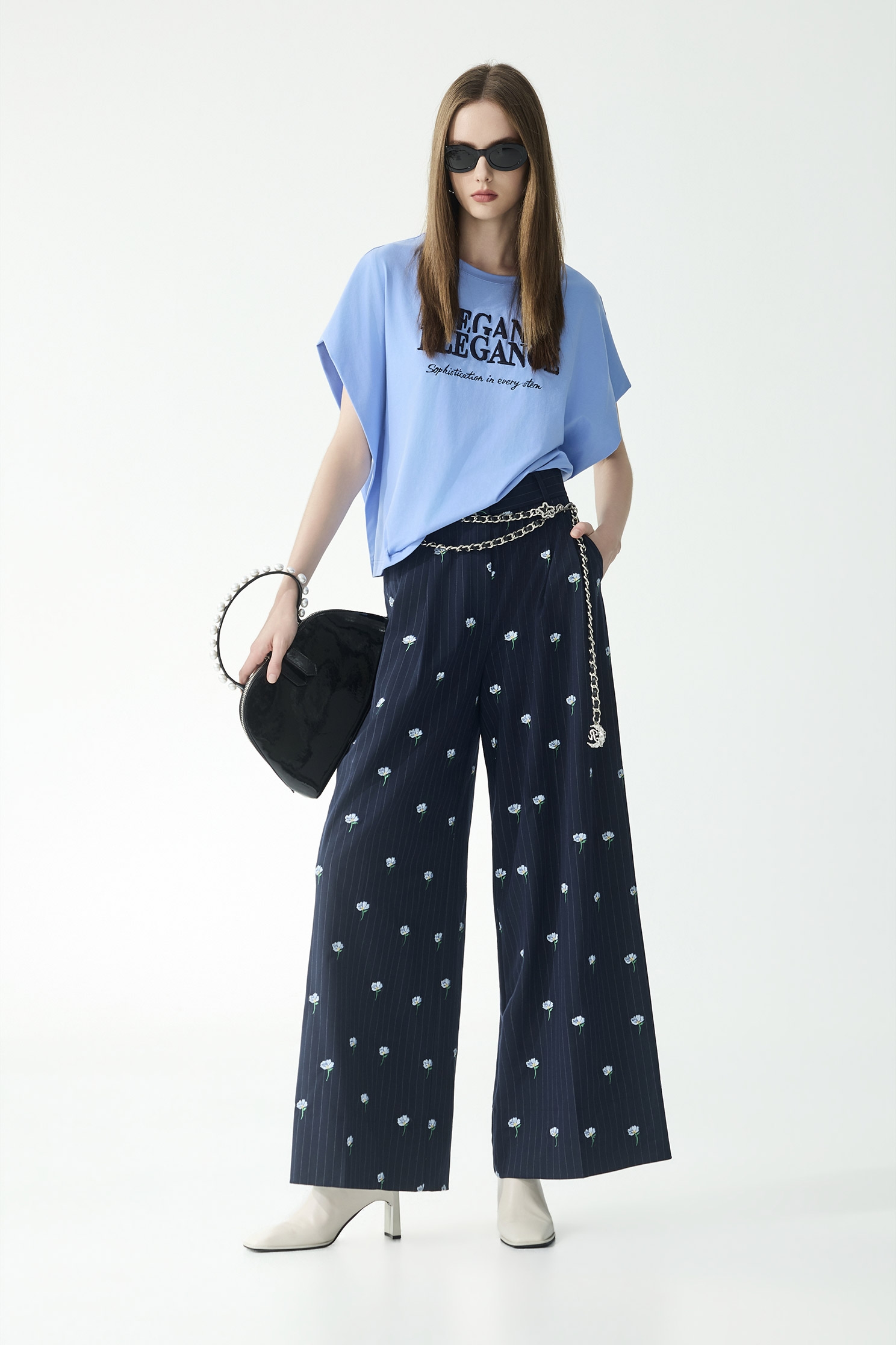 Embroidery Slogan Blue TopEmbroidery Slogan Blue Top,Tops,Embroidered,Season (SS) Look