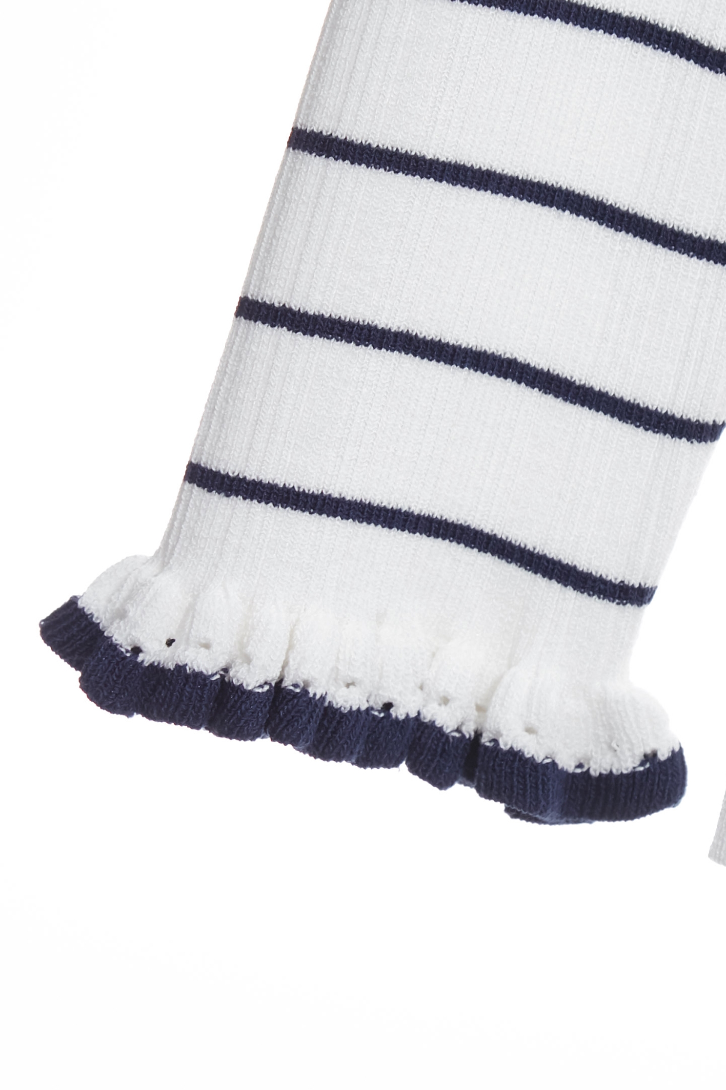 Navy Stripe Ruffle Neckline Knit TopNavy Stripe Ruffle Neckline Knit Top,Tops,Season (SS) Look,Knitted,Knitted tops