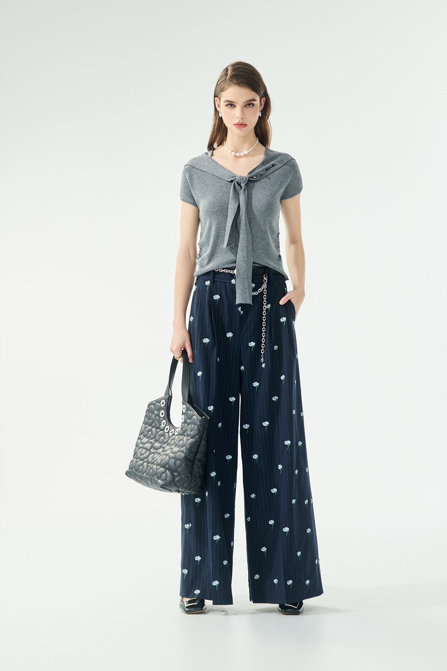 Shawl Neckline Grey Knit TopShawl Neckline Grey Knit Top,Tops,Season (SS) Look,Knitted,Knitted tops