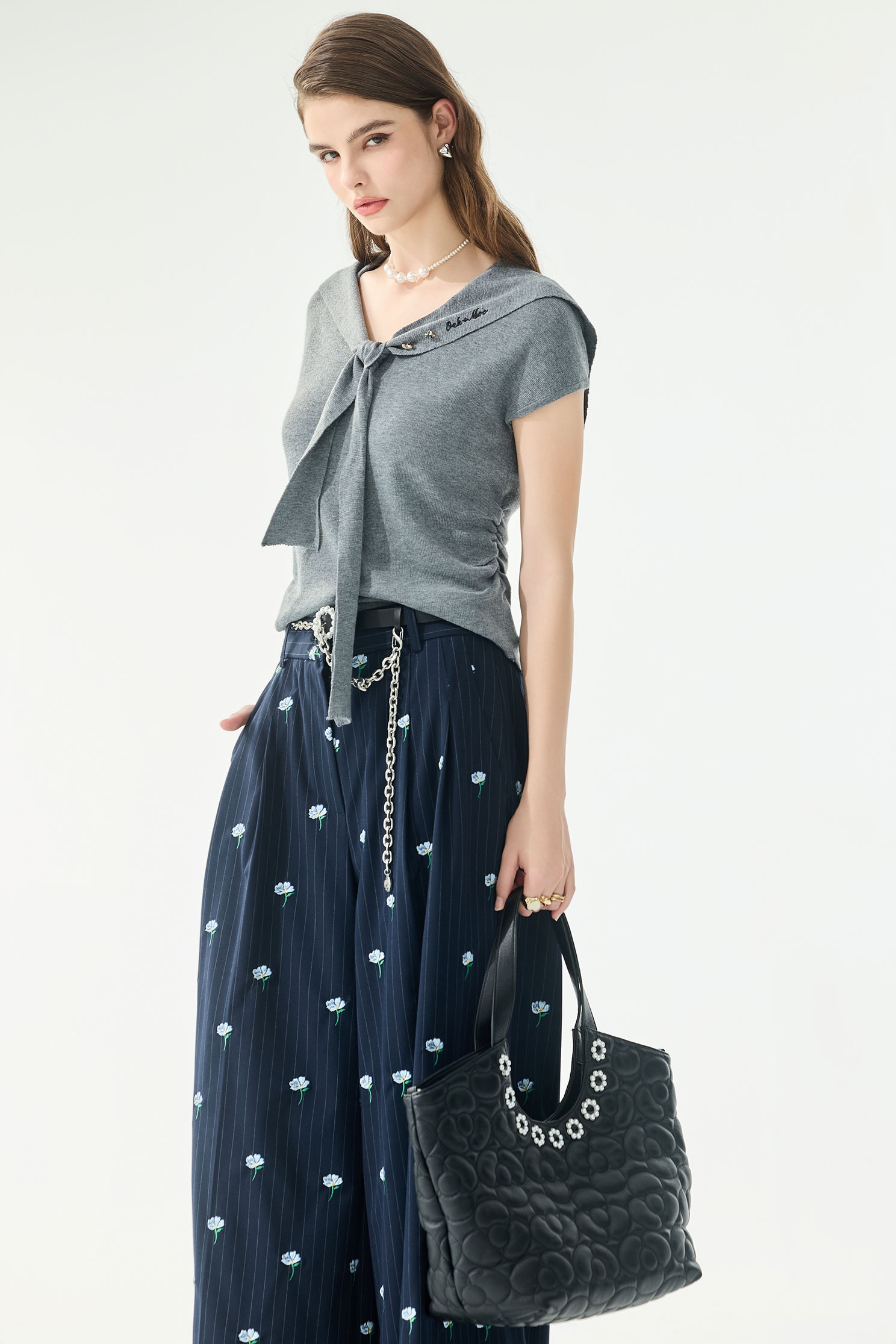 Shawl Neckline Grey Knit TopShawl Neckline Grey Knit Top,Tops,Season (SS) Look,Knitted,Knitted tops