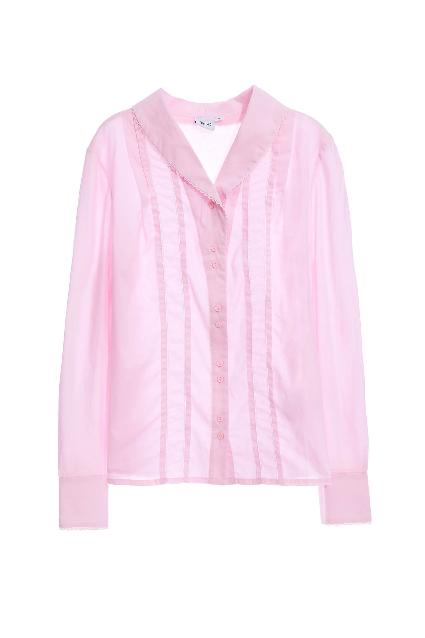 Front Pleat Blouse With Collar Trim DetailsDouble-breasted shirt,Office Looks,Tops,Season (SS) Look,White tops,Pink,Lace,Blouses