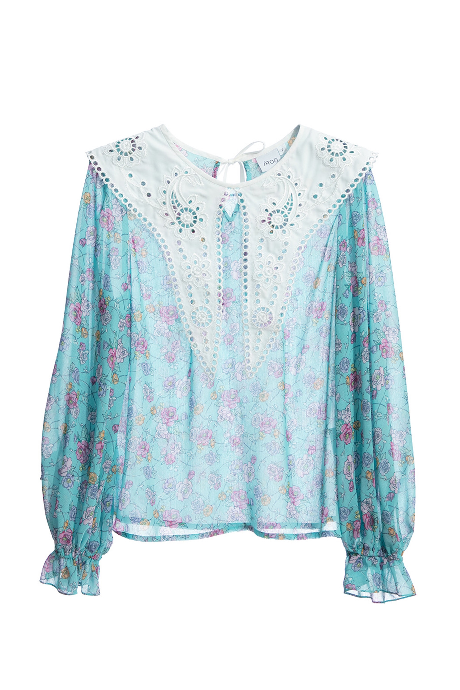 Floral Print Top With Contrast Lace CollarFloral Print Top With Contrast Lace Collar,Tops,Season (AW) Look,Chiffon