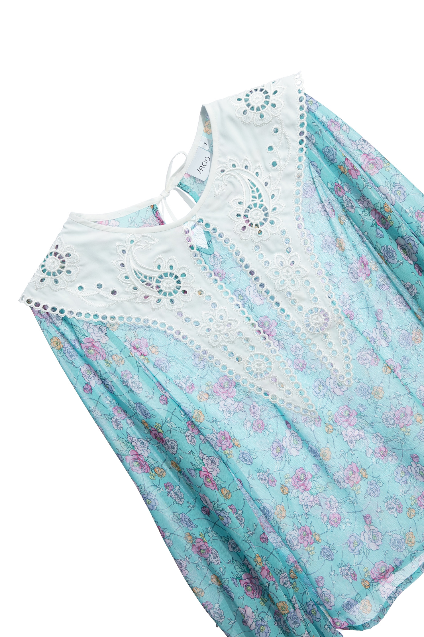 Floral Print Top With Contrast Lace CollarFloral Print Top With Contrast Lace Collar,Tops,Season (AW) Look,Chiffon