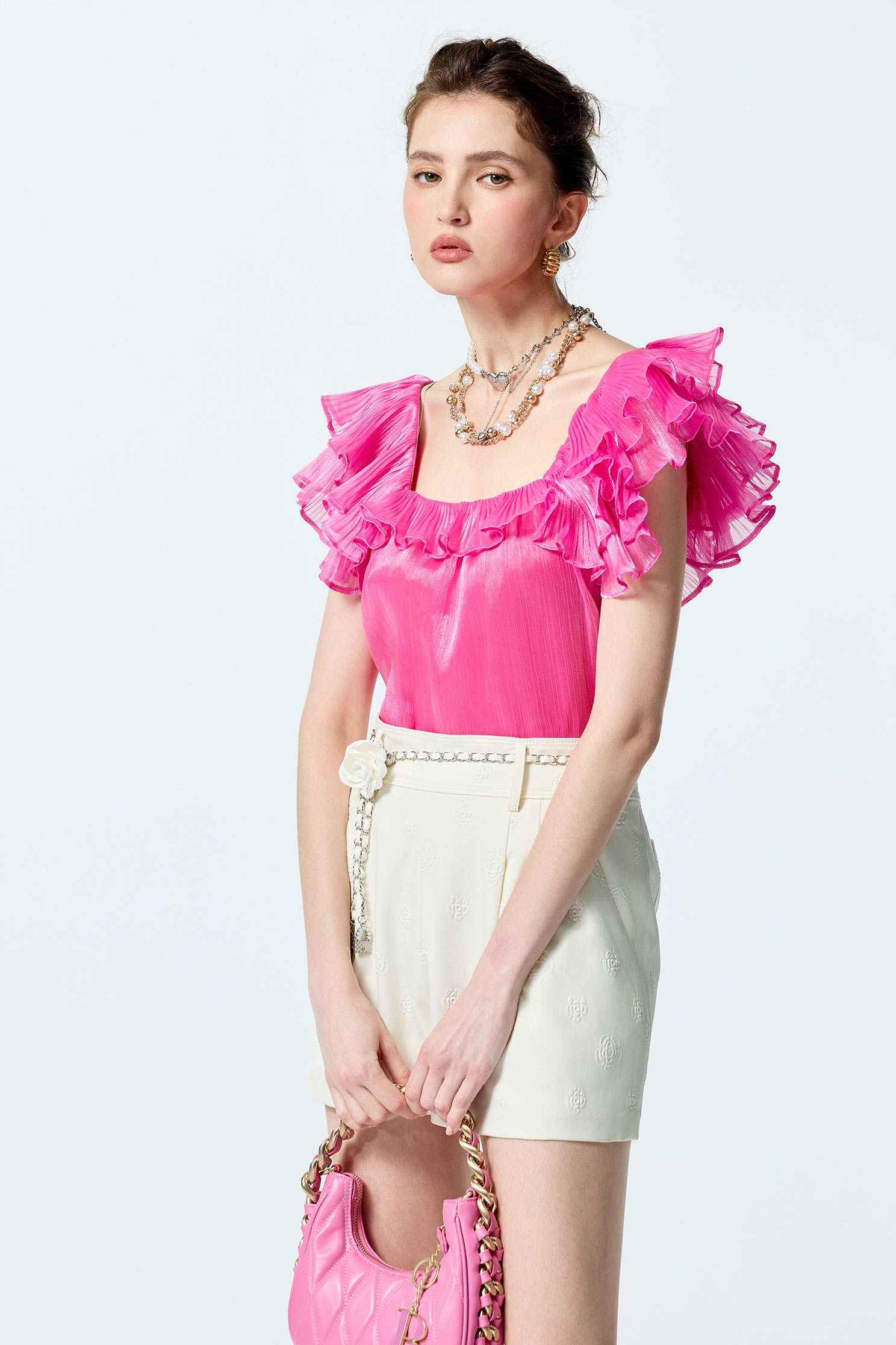 Pleated Ruffle Detail Pink TopPleated Ruffle Detail Pink Top,Tops,Season (SS) Look