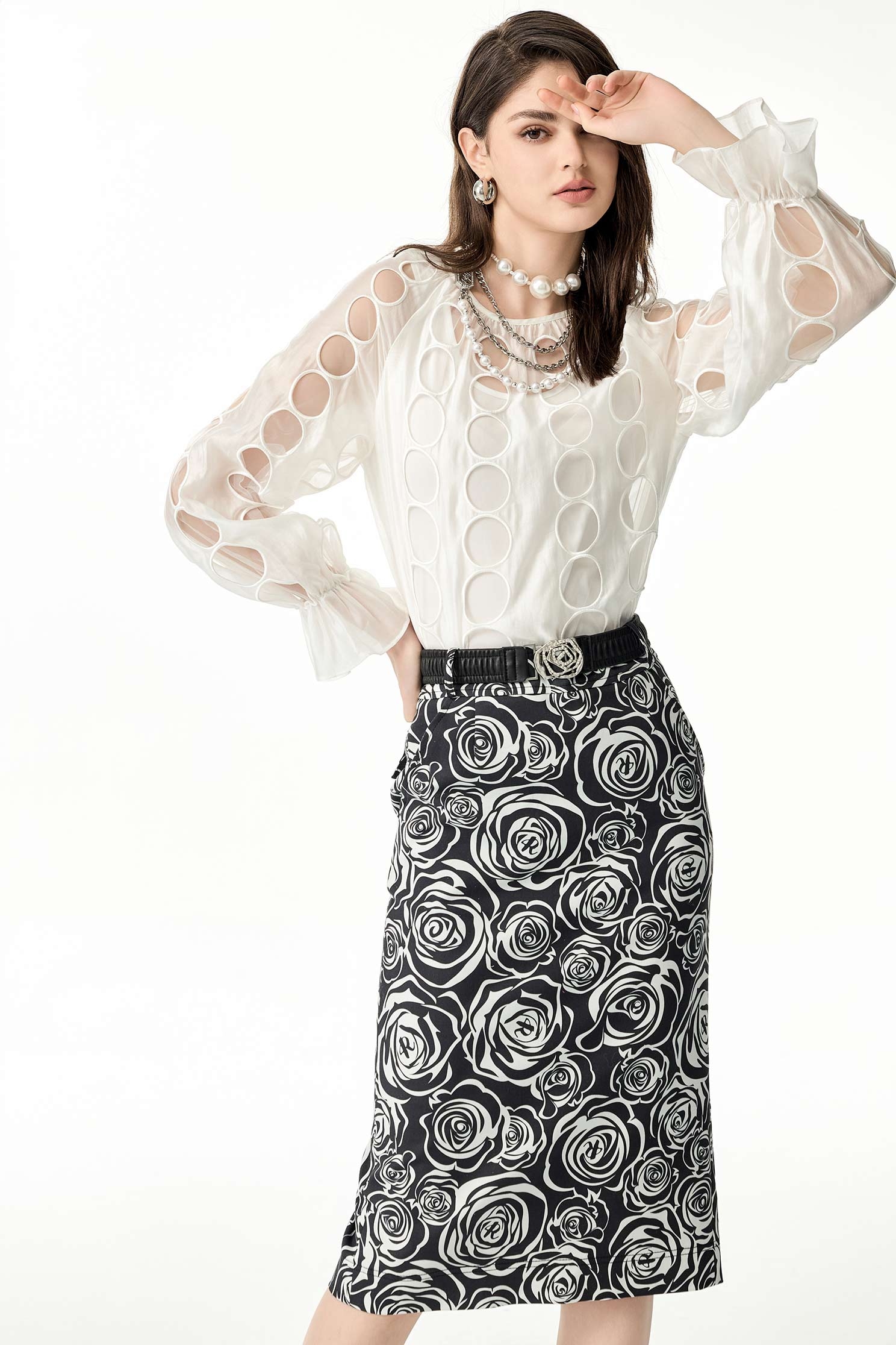 Hollow Out Detail Long Sleeve TopHollow Out Detail Long Sleeve Top,Tops,Under shirts,Season (SS) Look,Embroidered