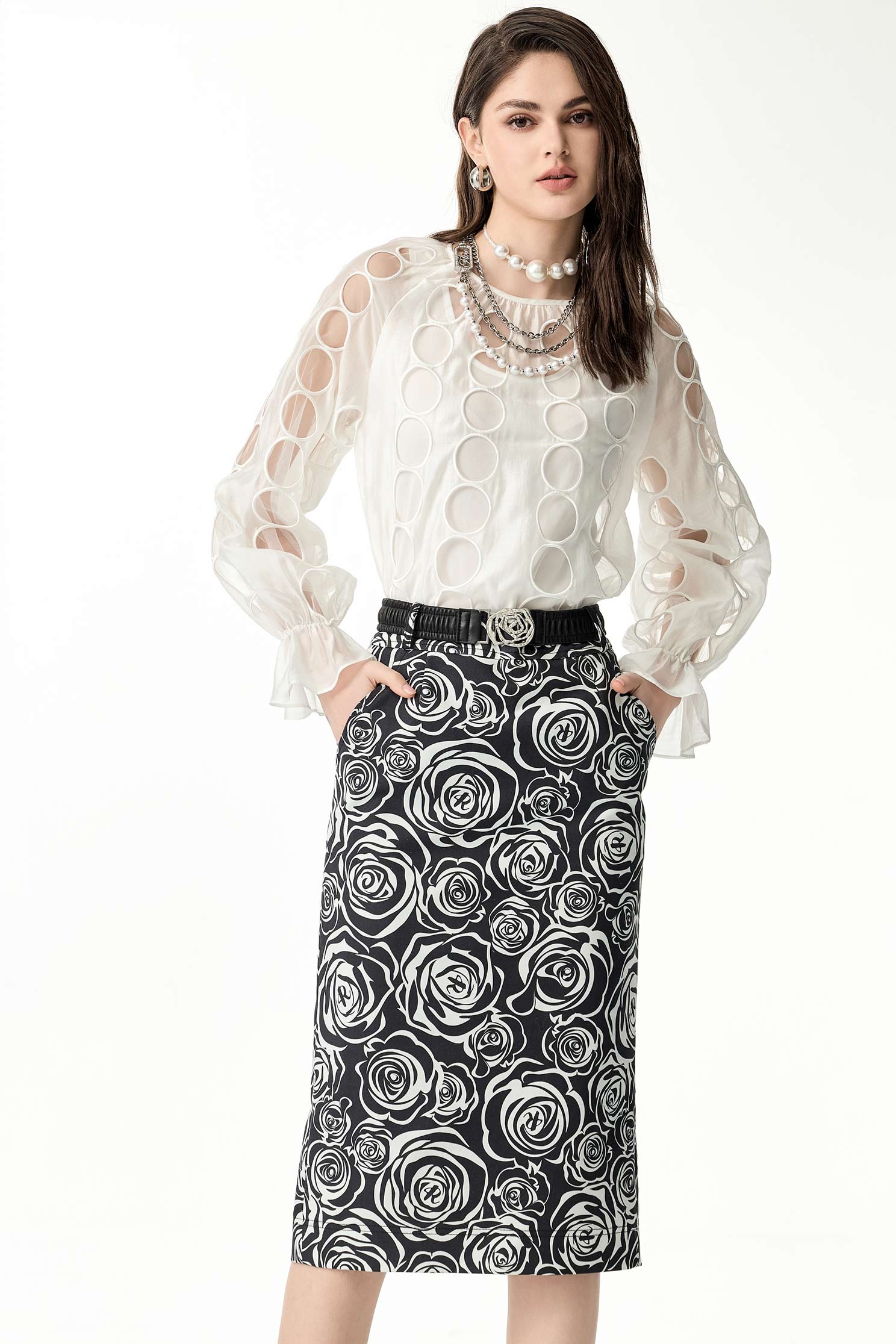 Hollow Out Detail Long Sleeve TopHollow Out Detail Long Sleeve Top,Tops,Under shirts,Season (SS) Look,Embroidered