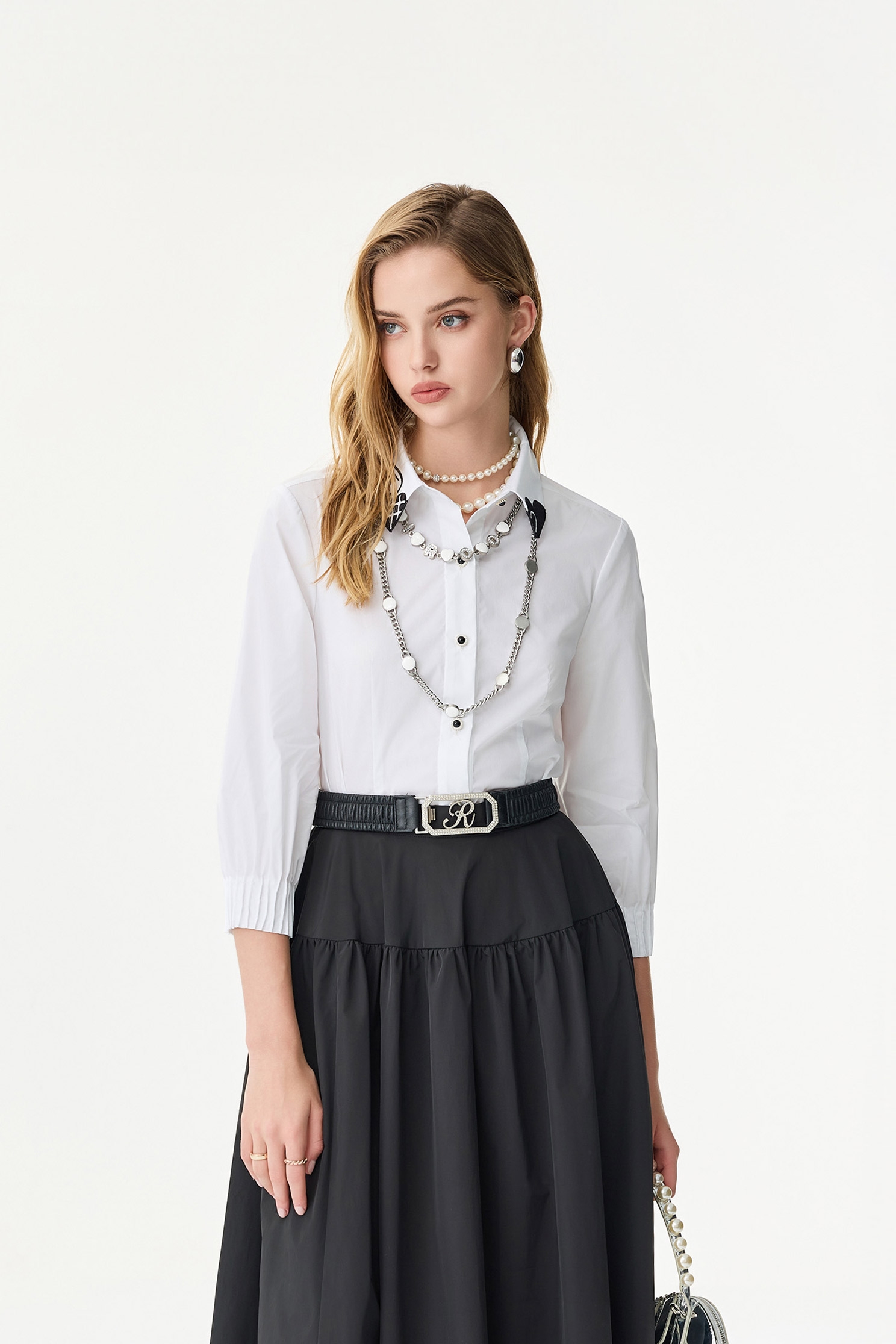 Heart Embroidery Collar Detail BlouseHeart Embroidery Collar Detail Blouse,Tops,Season (SS) Look,Embroidered