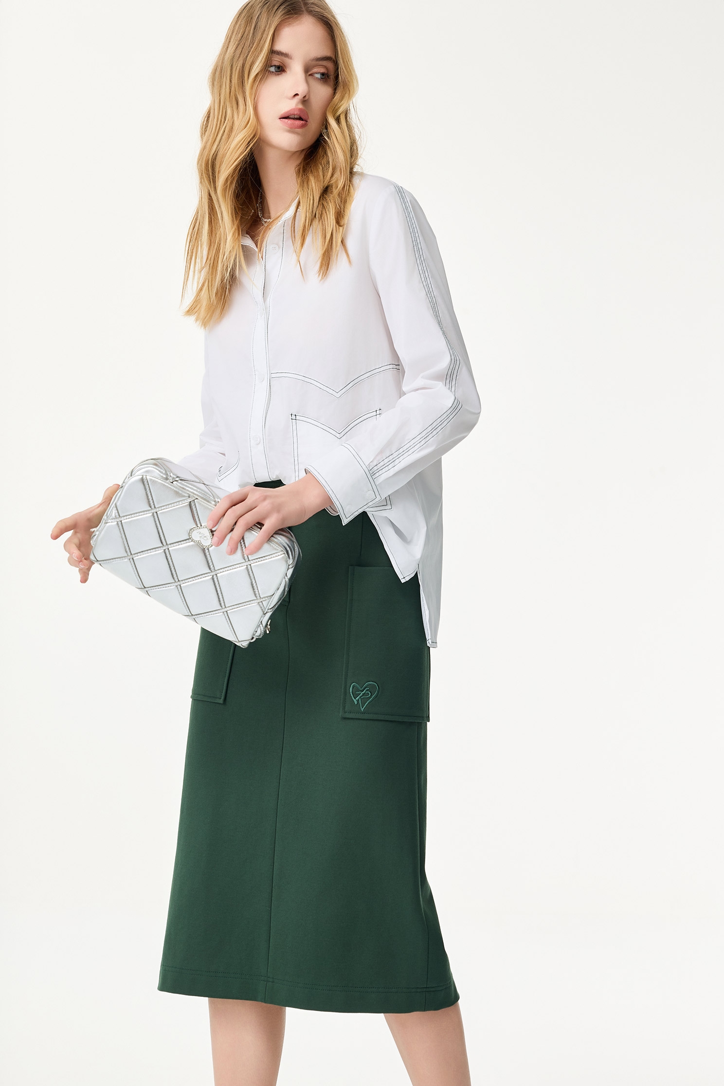 Stitching Detail Long Sleeve BlouseStitching Detail Long Sleeve Blouse,Office Looks,Season (SS) Look,Blouses,Urban Fashion,Long shirts