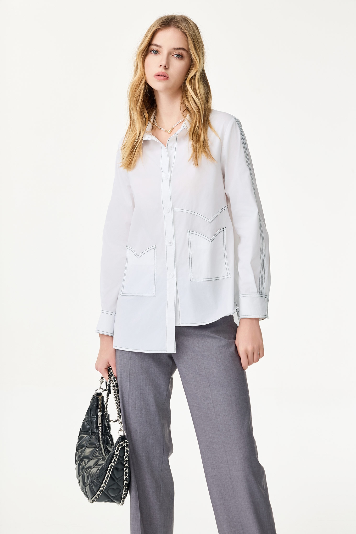 Stitching Detail Long Sleeve BlouseStitching Detail Long Sleeve Blouse,Office Looks,Season (SS) Look,Blouses,Urban Fashion,Long shirts