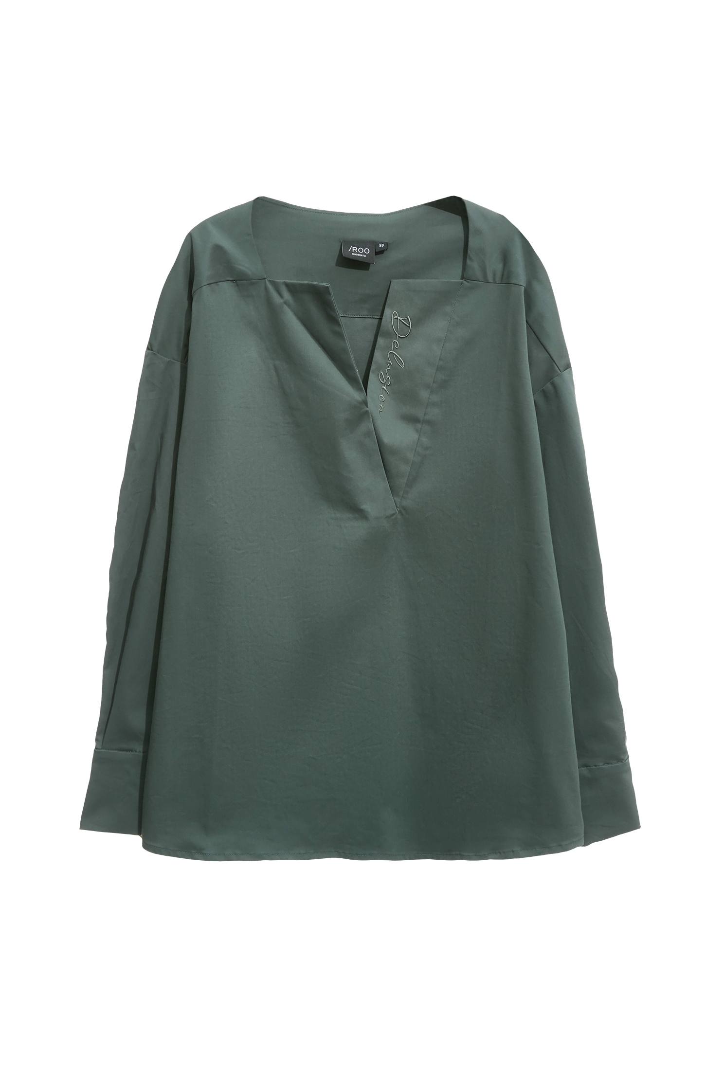 V-neck Solid Green BlouseV-neck Solid Green Blouse,Office Looks,Season (SS) Look,Embroidered,Blouses,Urban Fashion