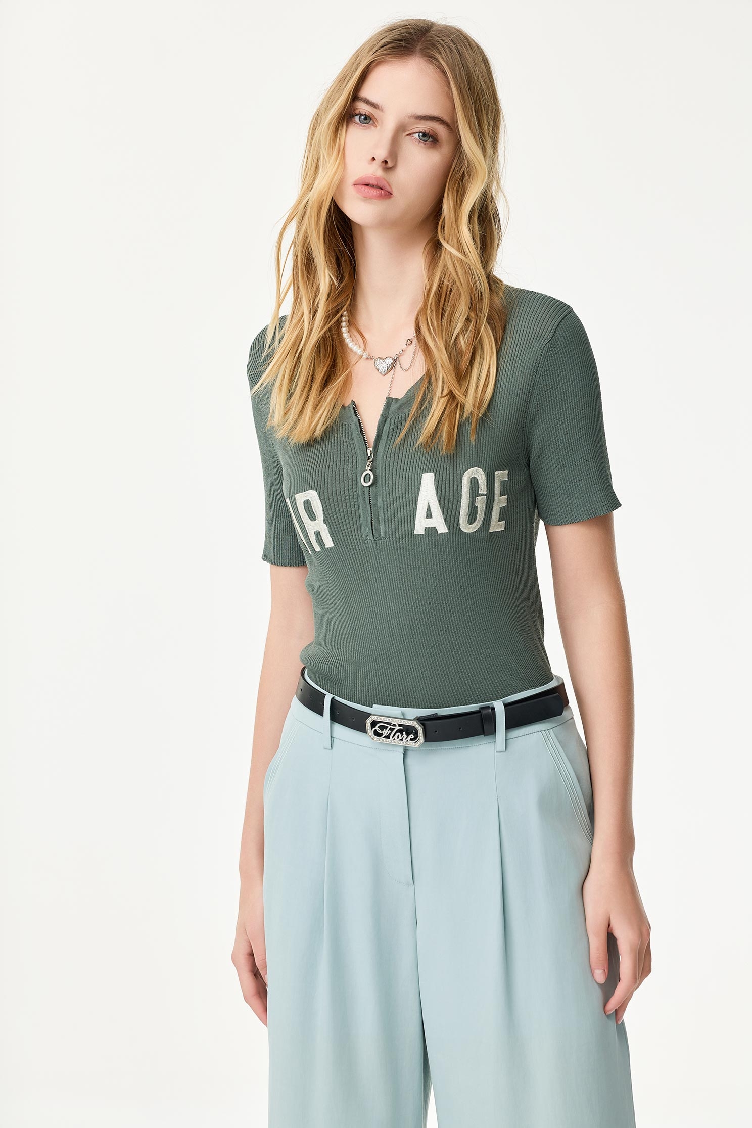 Embroidered Slogan Knit TopEmbroidered Slogan Knit Top,Tops,Season (SS) Look,Short sleeve tops,Valentine,Embroidered,Urban Fashion,Knitted,Knitted tops