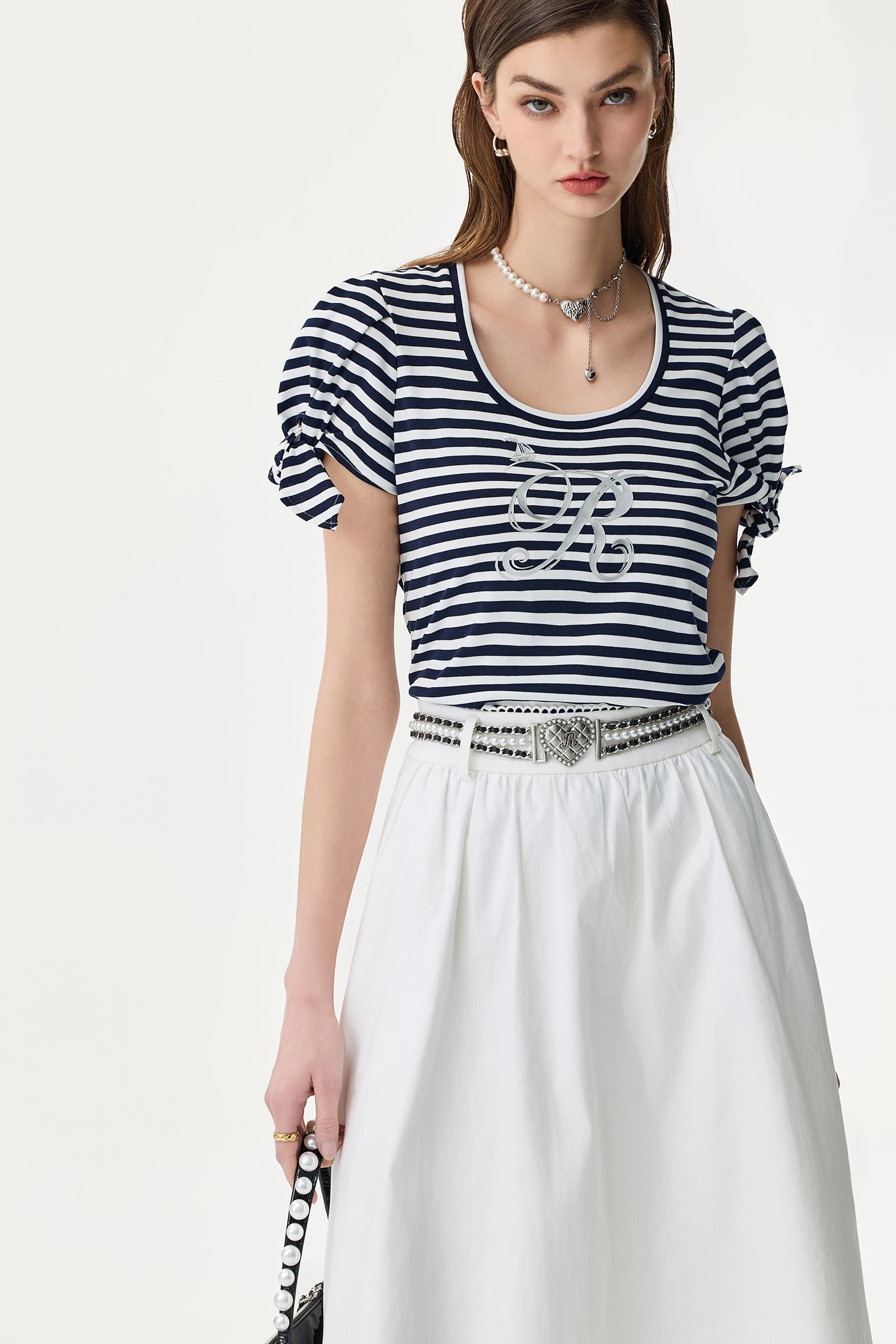 Navy Stripe R Logo TeeNavy Stripe R Logo Tee,U-Neck T shirts,Tops,Season (SS) Look,Stripe,Valentine