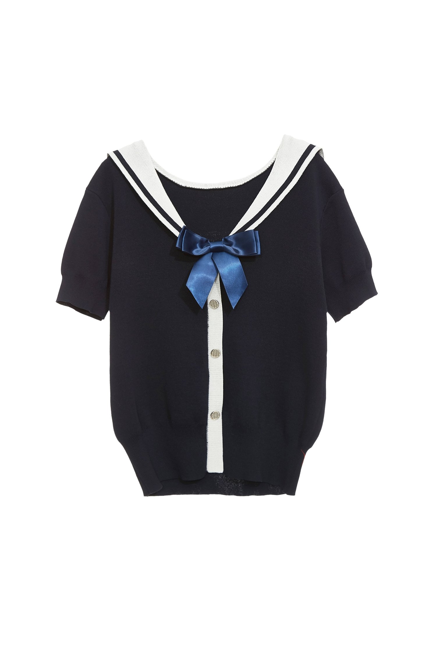 Short Sleeve Navy Knit TopShort Sleeve Navy Knit Top,V-Neck T shirts,Tops,Season (SS) Look,pearl,Valentine,bows,Knitted,Knitted tops,Knitted tops