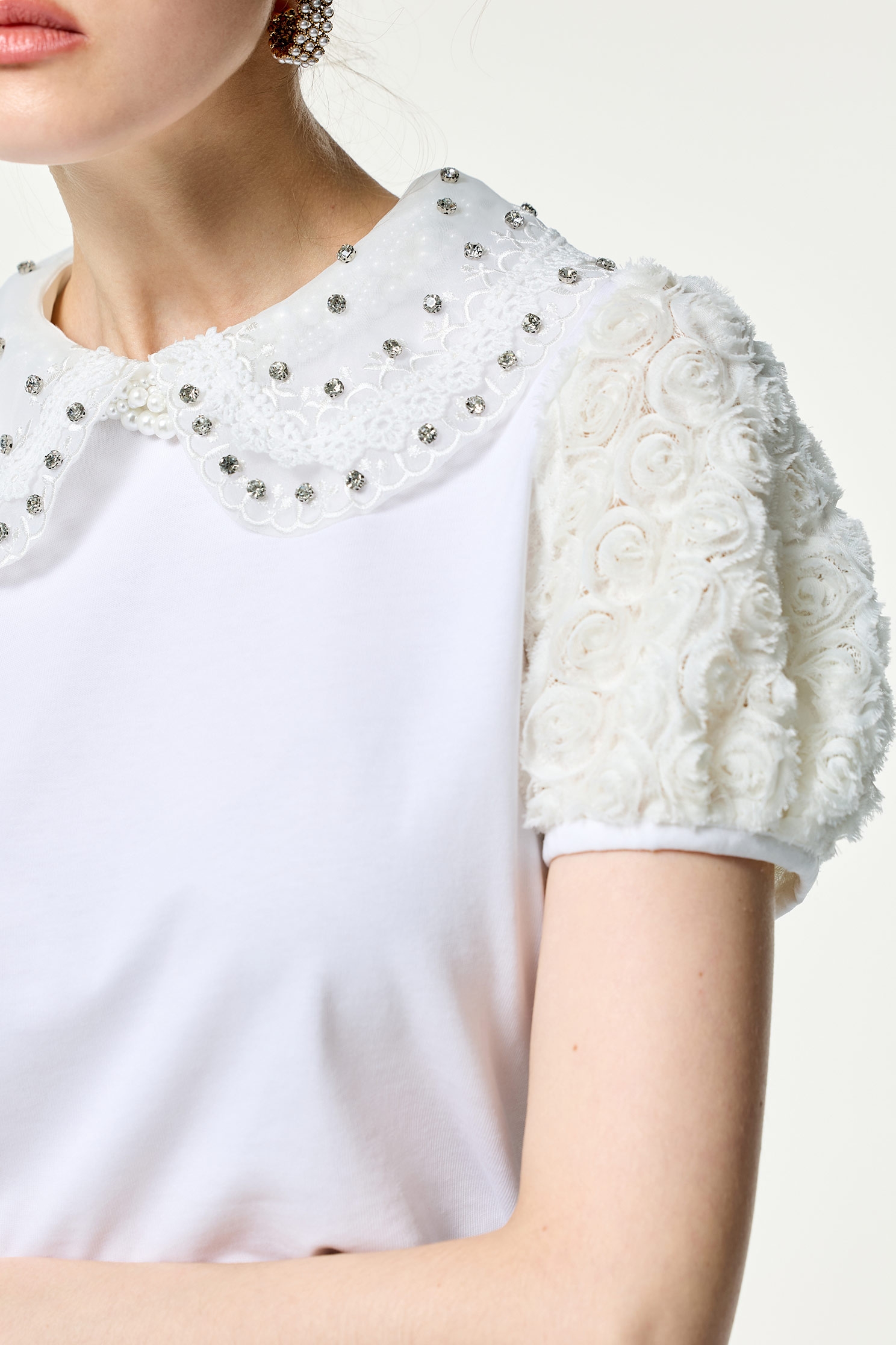 3-D Floral Sleeve Detail Top3-D Floral Sleeve Detail Top,T-shirts,Tops,Embroidered,Season (SS) Look,Valentine,blossoms,Lace