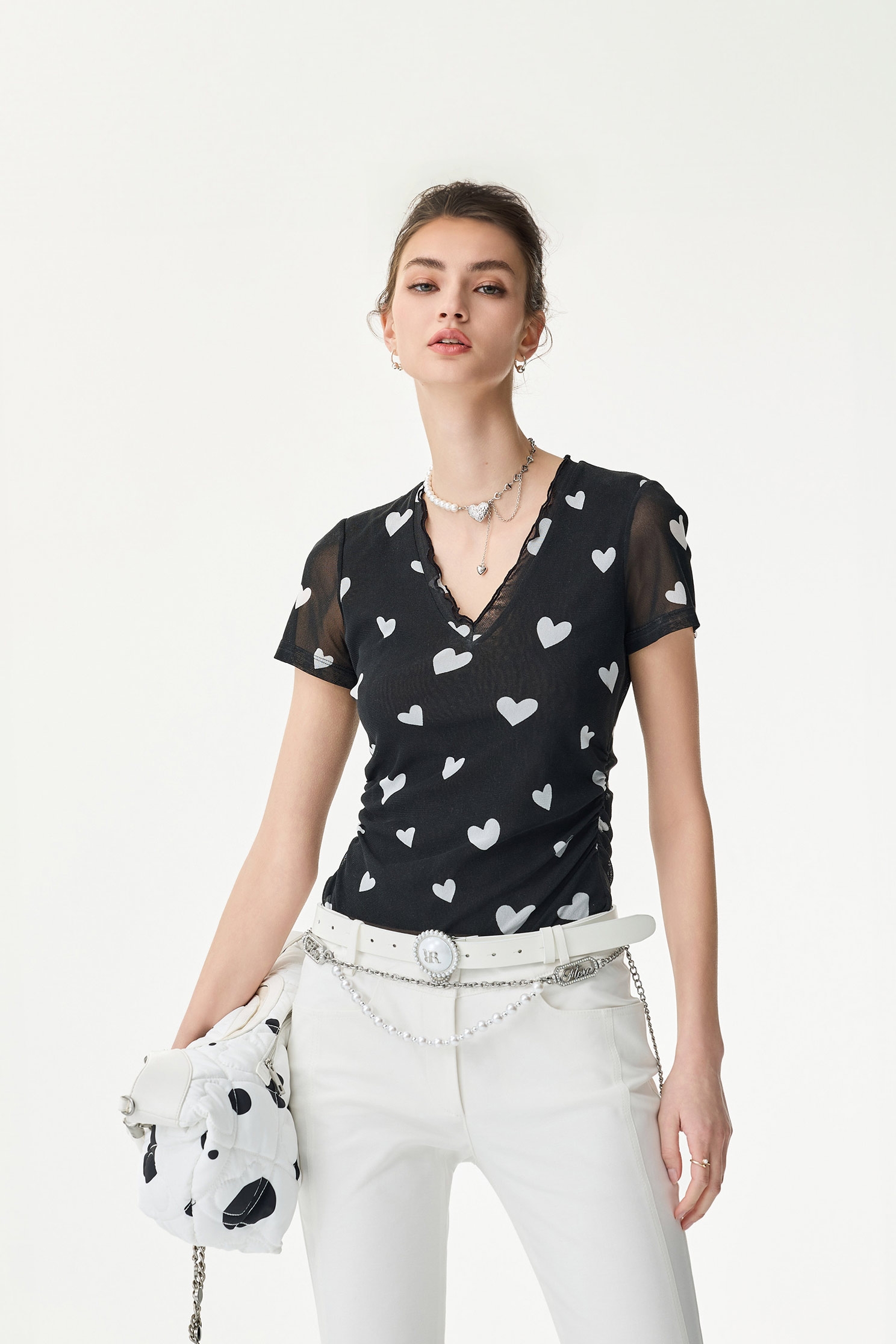 Heart Print Short Sleeve TopHeart Print Short Sleeve Top,Tops