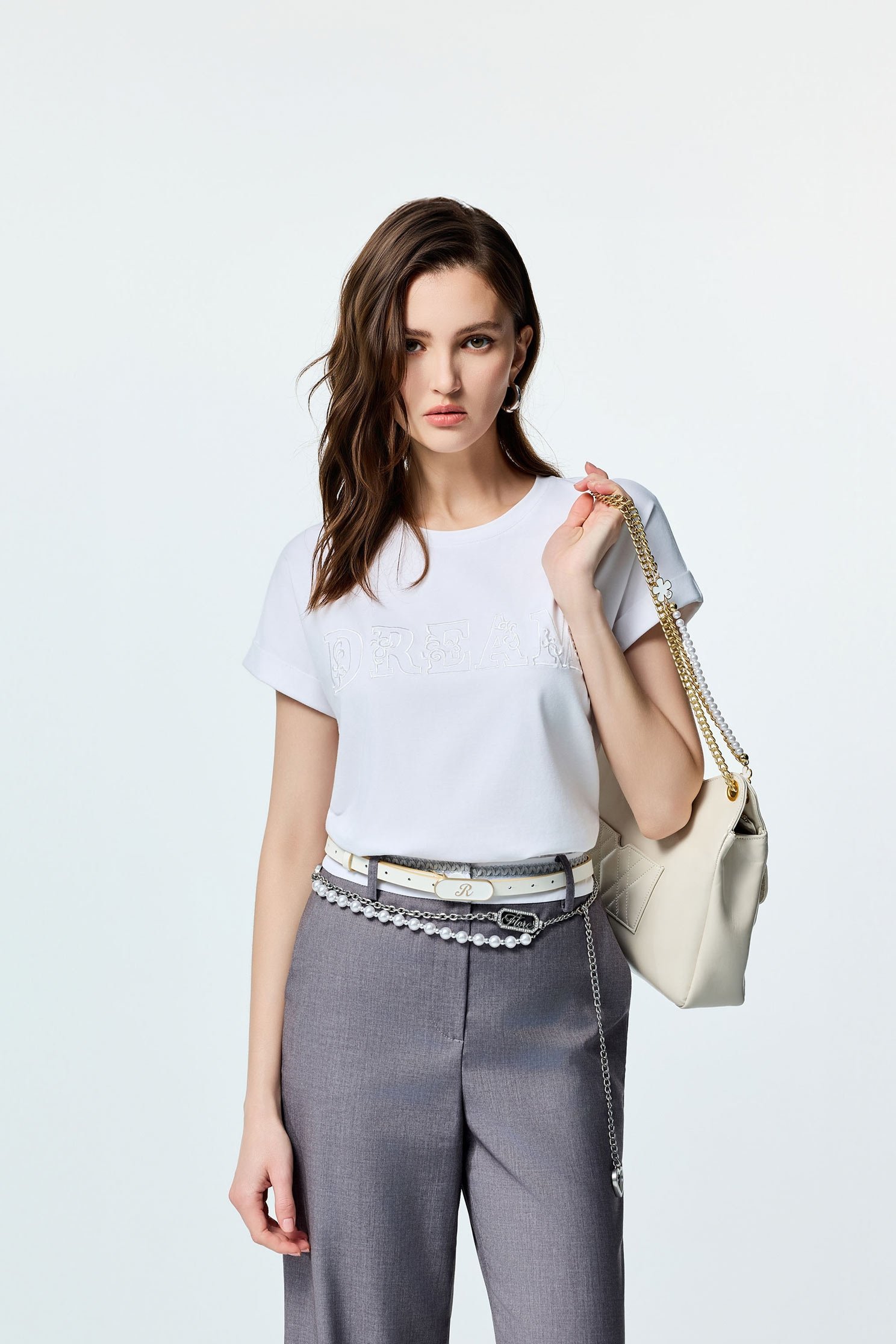 Embroidery Slogan Short Sleeve TeeEmbroidery Slogan Short Sleeve Tee,T-shirts,Tops,Embroidered,Season (SS) Look,White tops,Cotton,Urban Fashion