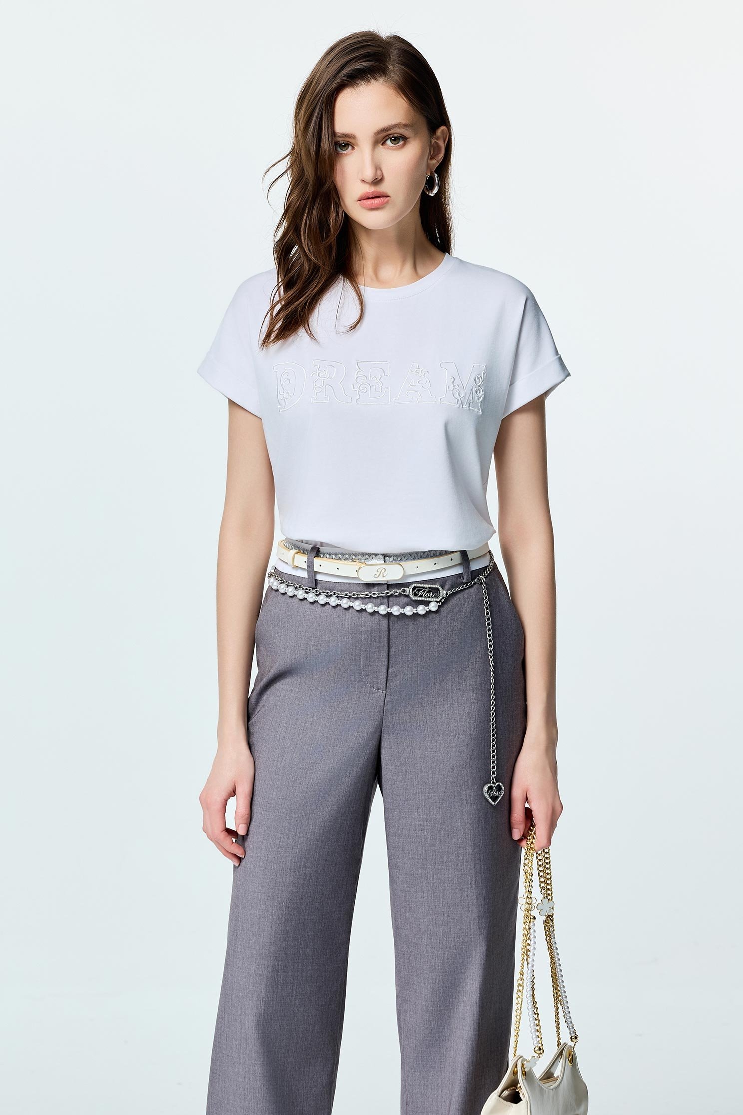 Embroidery Slogan Short Sleeve TeeEmbroidery Slogan Short Sleeve Tee,T-shirts,Tops,Embroidered,Season (SS) Look,White tops,Cotton,Urban Fashion