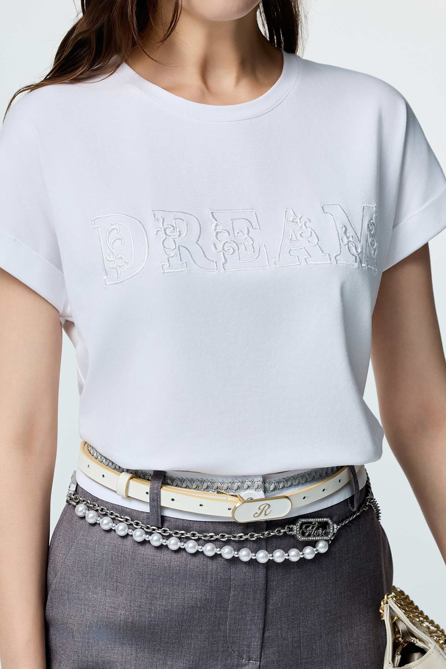 Embroidery Slogan Short Sleeve TeeEmbroidery Slogan Short Sleeve Tee,T-shirts,Tops,Embroidered,Season (SS) Look,White tops,Cotton,Urban Fashion