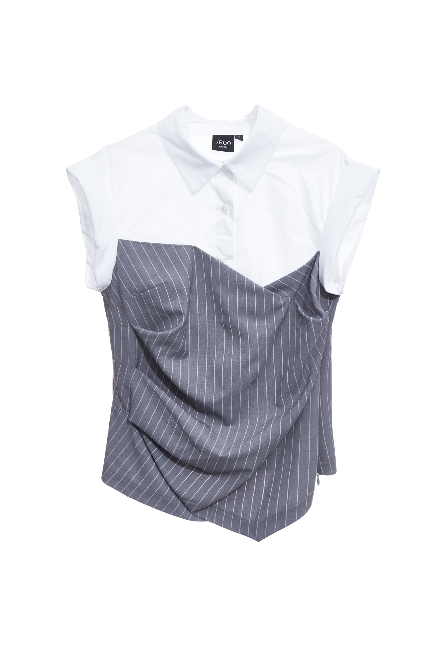 Asymmetric Fold Detail Pinstripe TopAsymmetric Fold Detail Pinstripe Top,Tops,Season (SS) Look