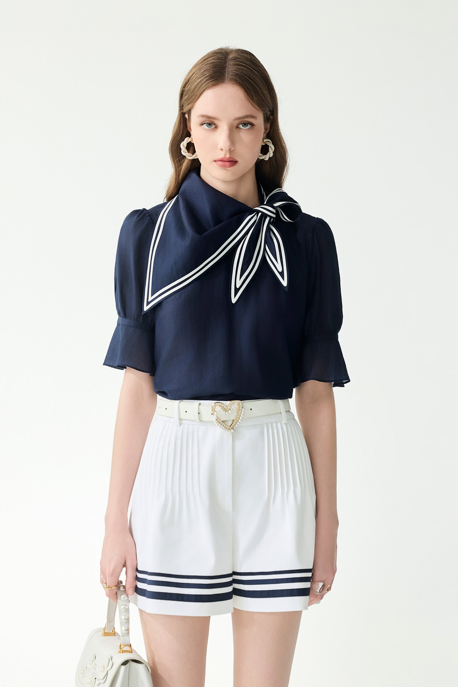 Scarf Collar Navy TopScarf Collar Navy Top,Tops,Season (SS) Look