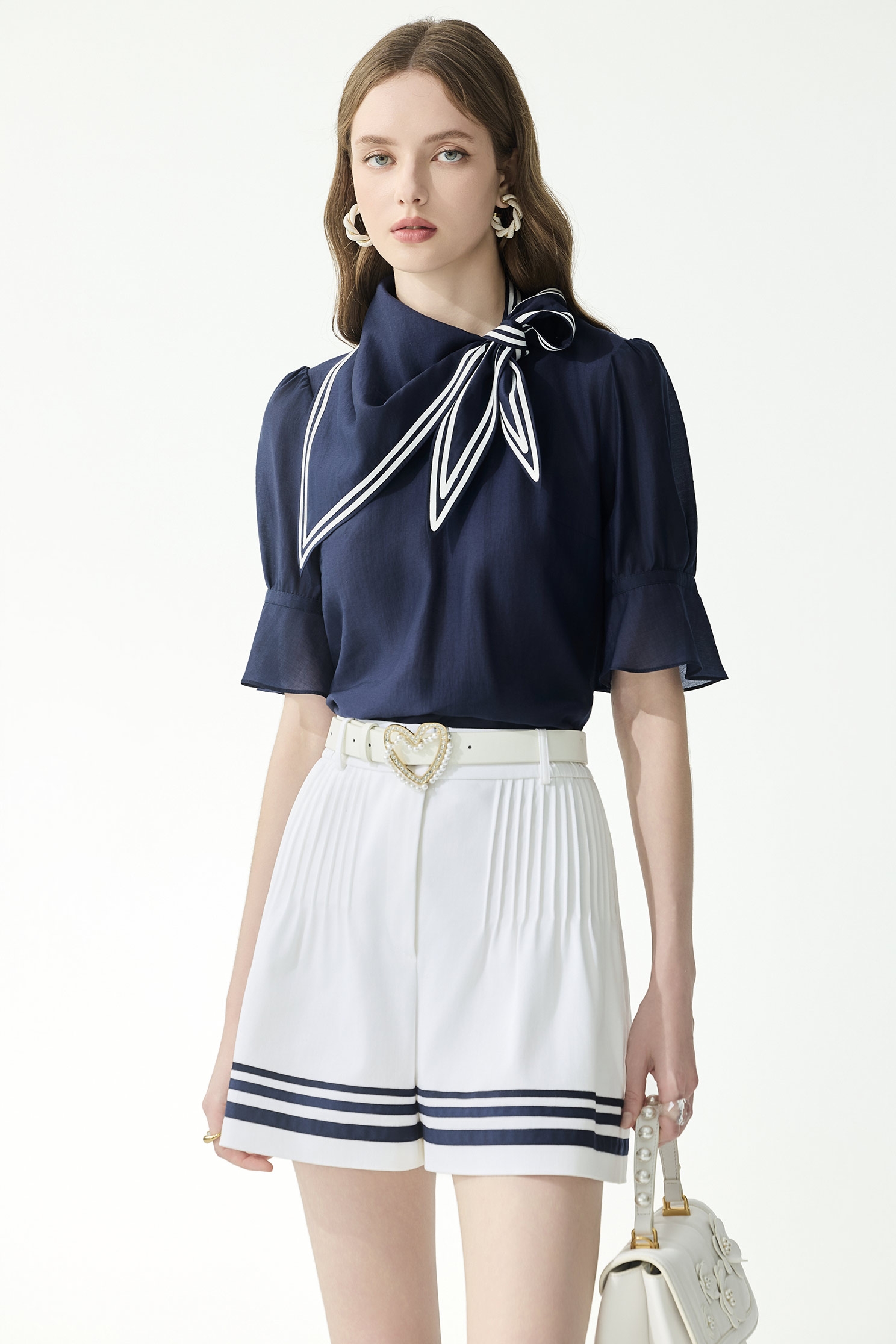 Scarf Collar Navy TopScarf Collar Navy Top,Tops,Season (SS) Look