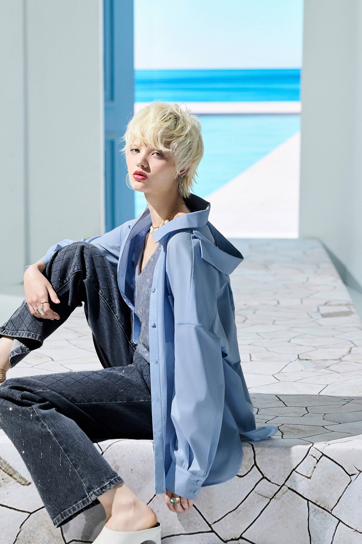 Patch Pockets Button Front BlousePatch Pockets Button Front Blouse,Tops,Embroidered,Season (SS) Look,Blouses