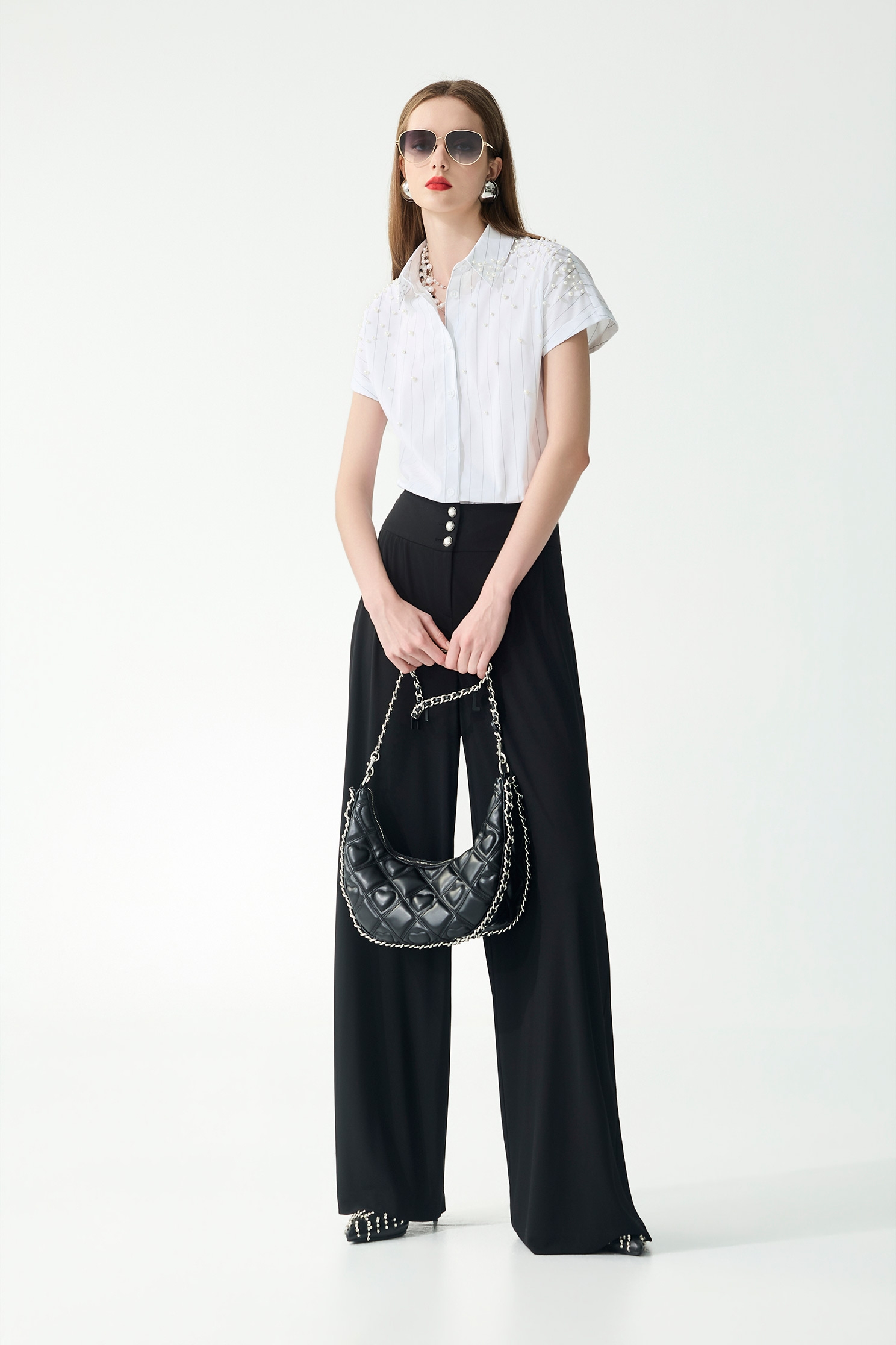 Pearl Applique Pinstripe TopPearl Applique Pinstripe Top,Tops,Season (SS) Look,Stripe,pearl