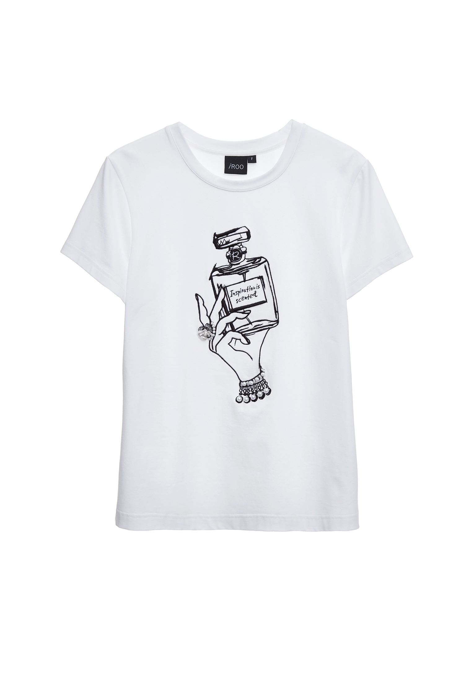 Front Embroidery Graphic TeeFront Embroidery Graphic Tee,Tops,Season (SS) Look,pearl,White tops,Cotton,Embroidered,black tops