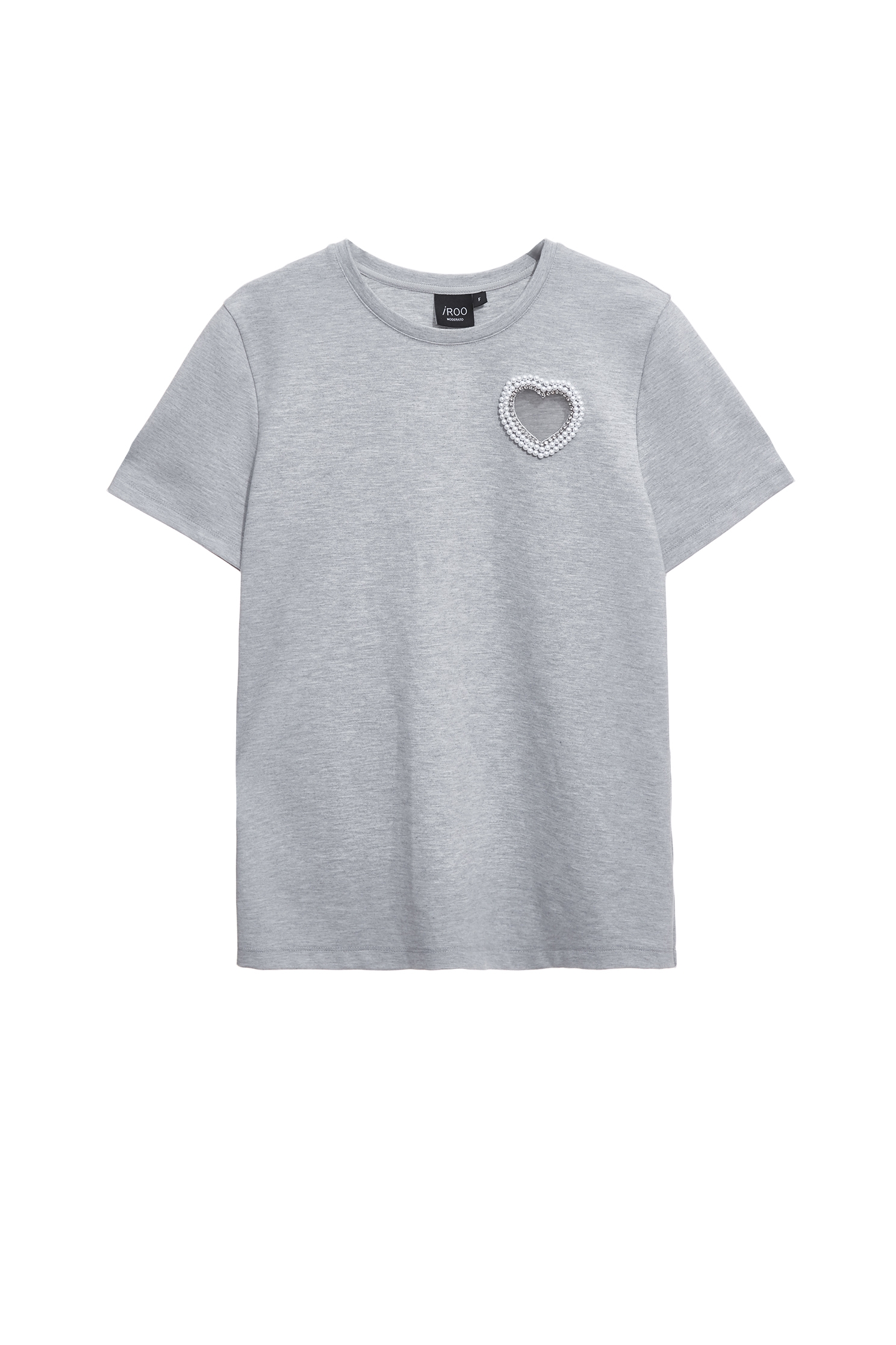 Mesh Heart Motif With Pearl Detail Grey TeeMesh Heart Motif With Pearl Detail Grey Tee,Tops,Season (SS) Look,pearl