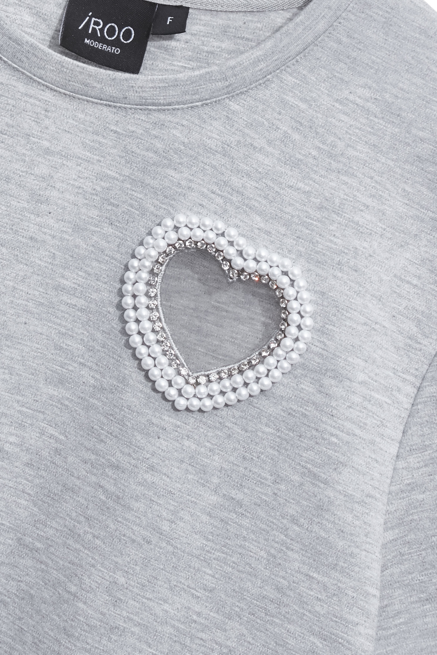 Mesh Heart Motif With Pearl Detail Grey TeeMesh Heart Motif With Pearl Detail Grey Tee,Tops,Season (SS) Look,pearl