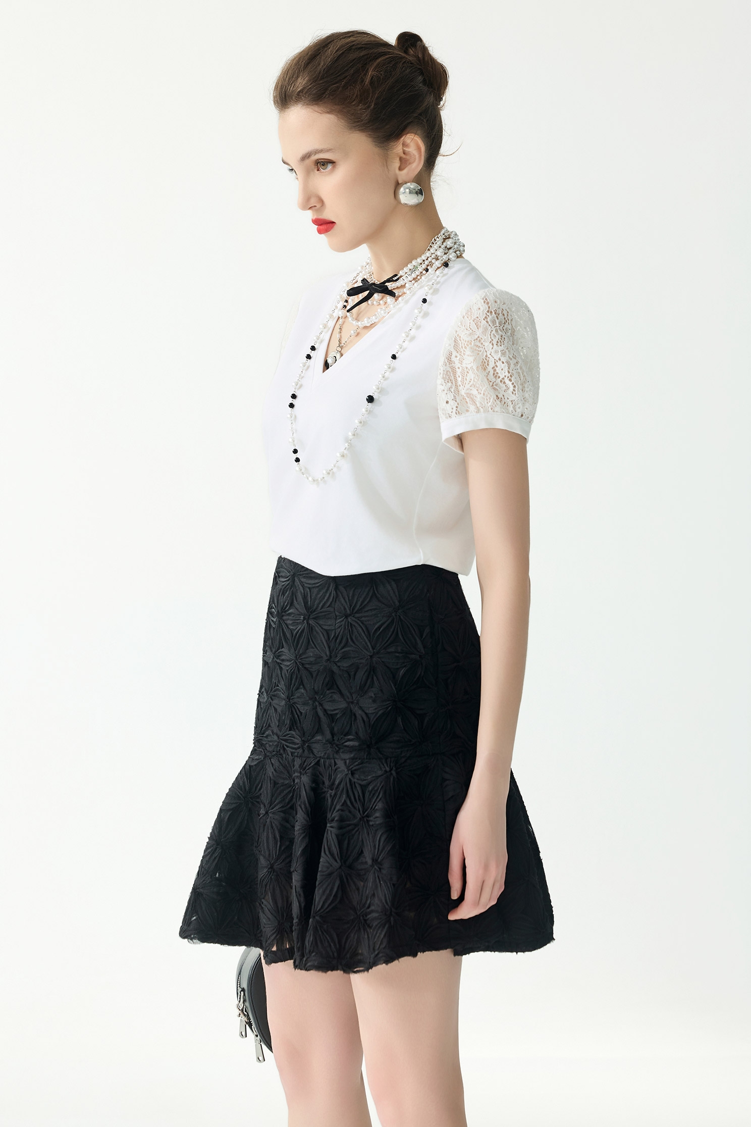 Lace Sleeve V-neck TeeLace Sleeve V-neck Tee,Tops,Season (SS) Look,White tops,Lace