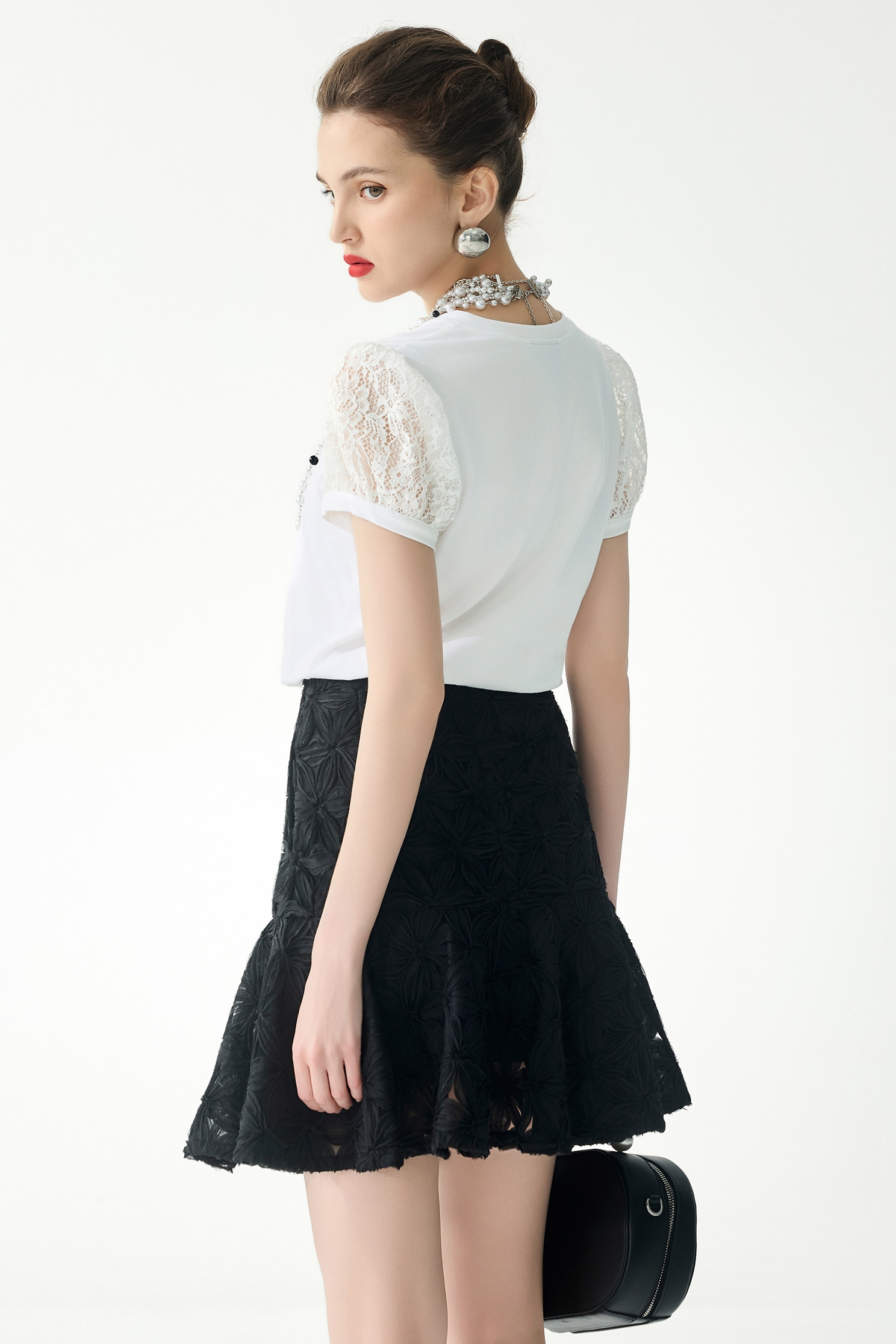 Lace Sleeve V-neck TeeLace Sleeve V-neck Tee,Tops,Season (SS) Look,White tops,Lace