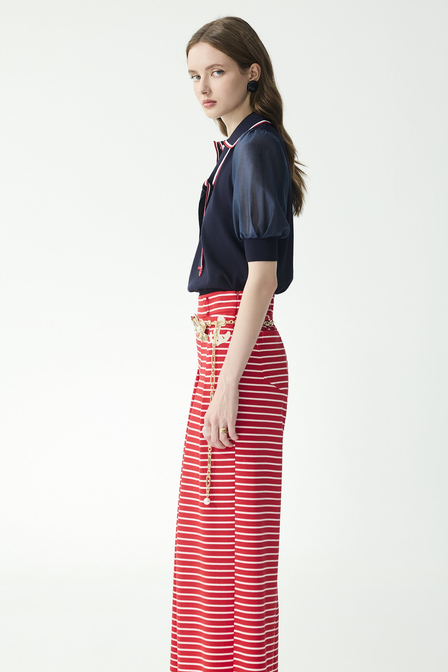 Contrast Red Trim Navy Knit TopContrast Red Trim Navy Knit Top,Tops,Season (SS) Look,White tops,Knitted,Knitted tops