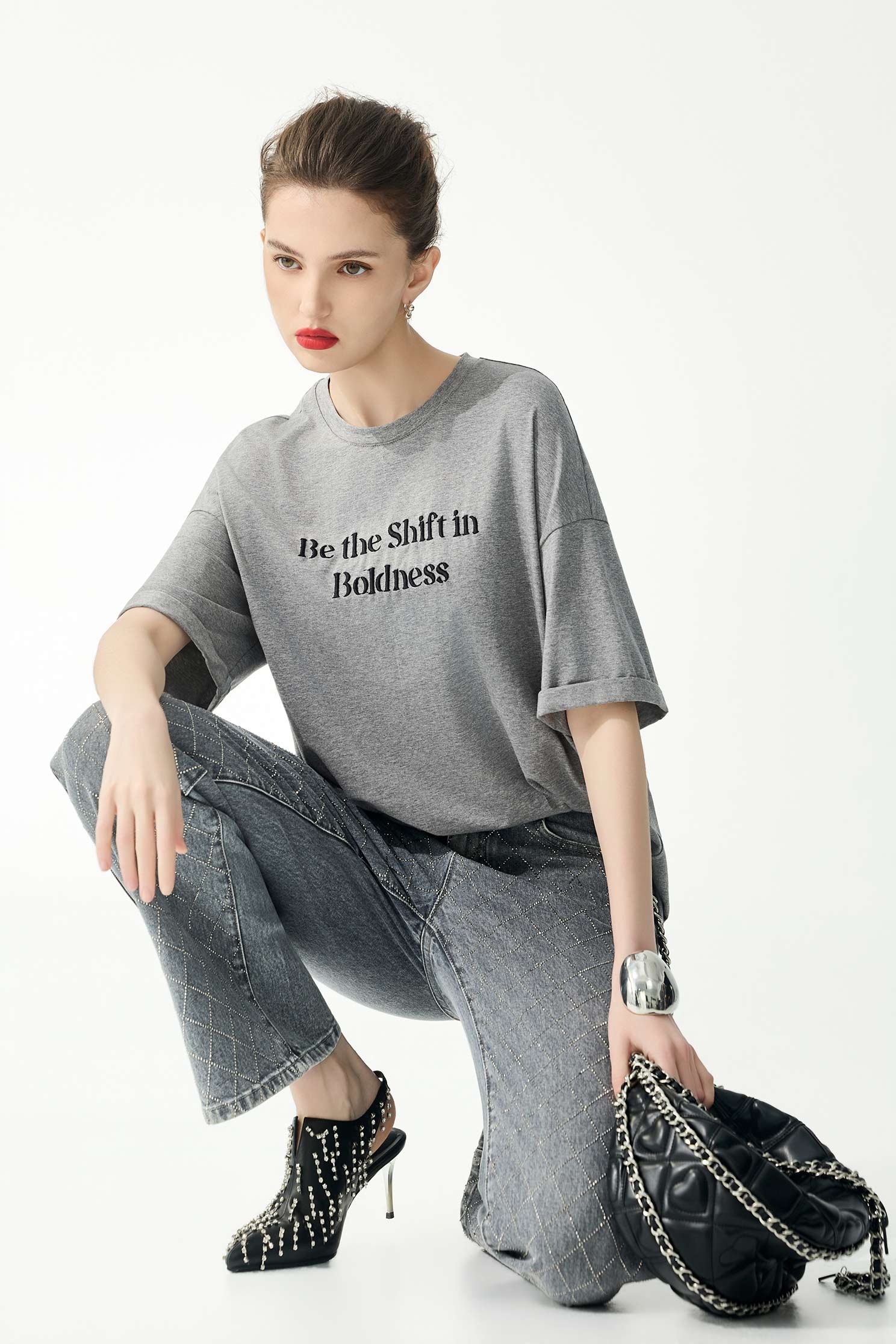 Front Slogan Oversize TeeFront Slogan Oversize Tee,Tops,Embroidered,Season (SS) Look