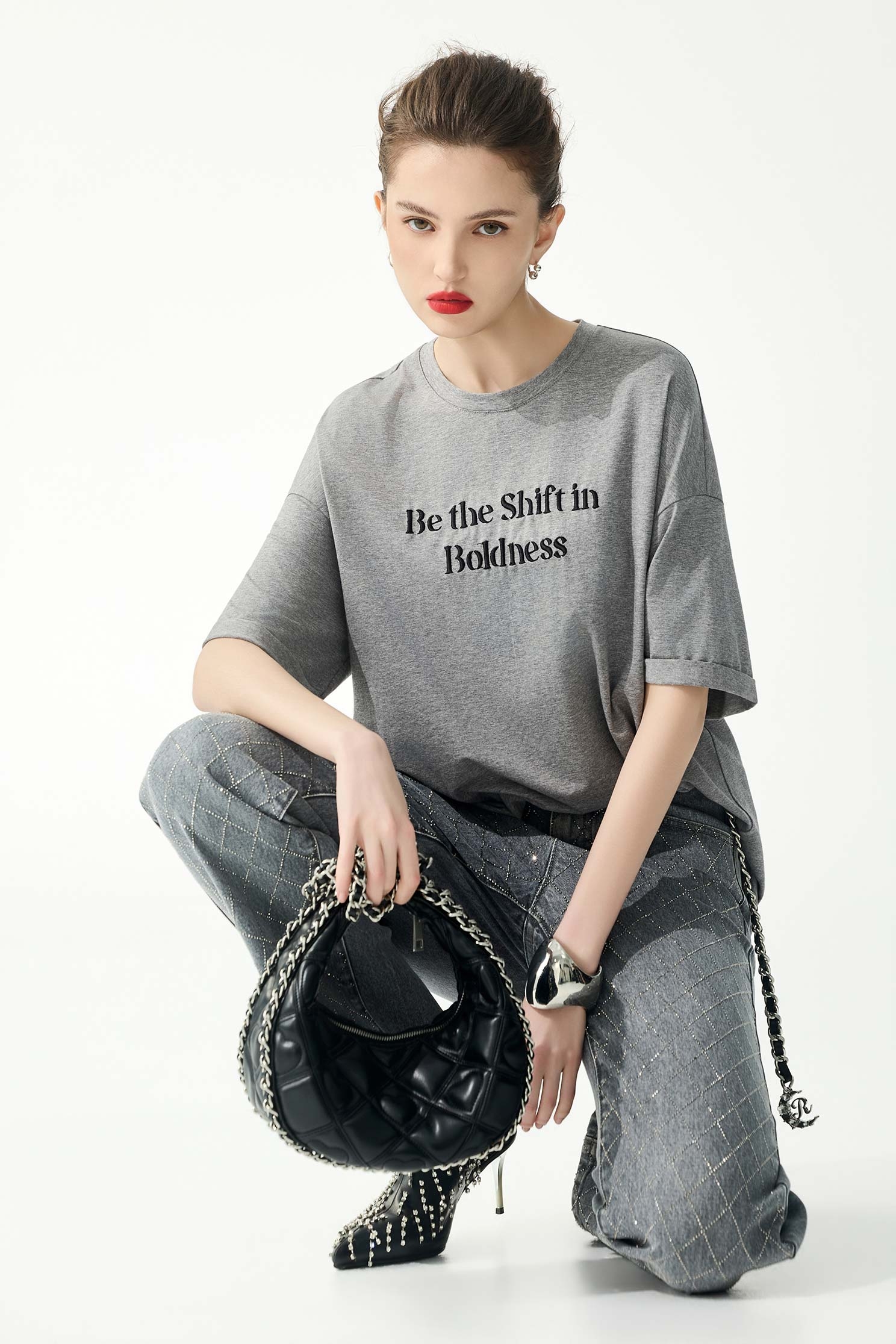Front Slogan Oversize TeeFront Slogan Oversize Tee,Tops,Embroidered,Season (SS) Look