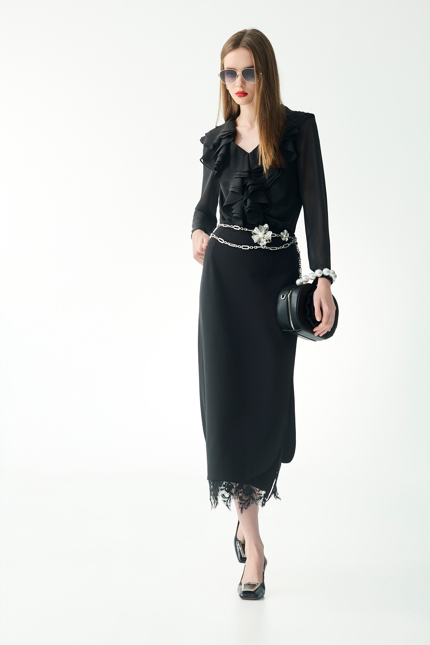 Layered Ruffle Long Sleeve Chiffon TopLayered Ruffle Long Sleeve Chiffon Top,Tops,Under shirts,Season (SS) Look,Chiffon,black tops