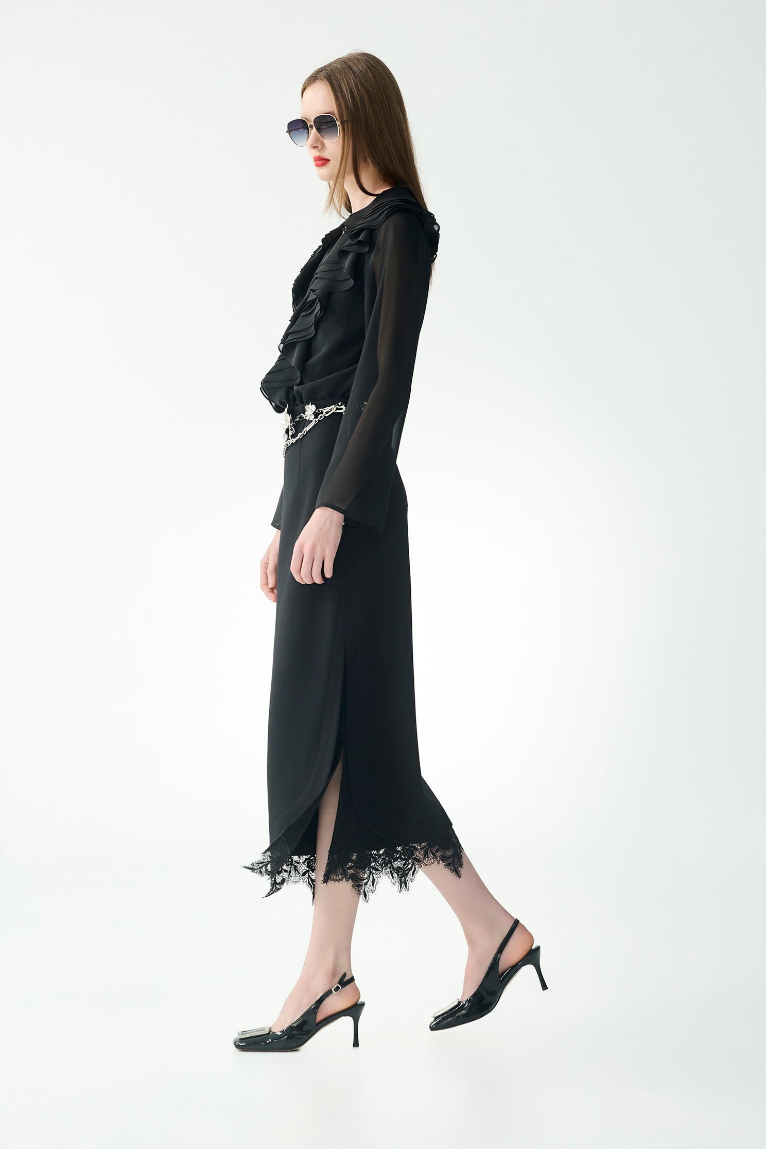 Layered Ruffle Long Sleeve Chiffon TopLayered Ruffle Long Sleeve Chiffon Top,Tops,Under shirts,Season (SS) Look,Chiffon,black tops