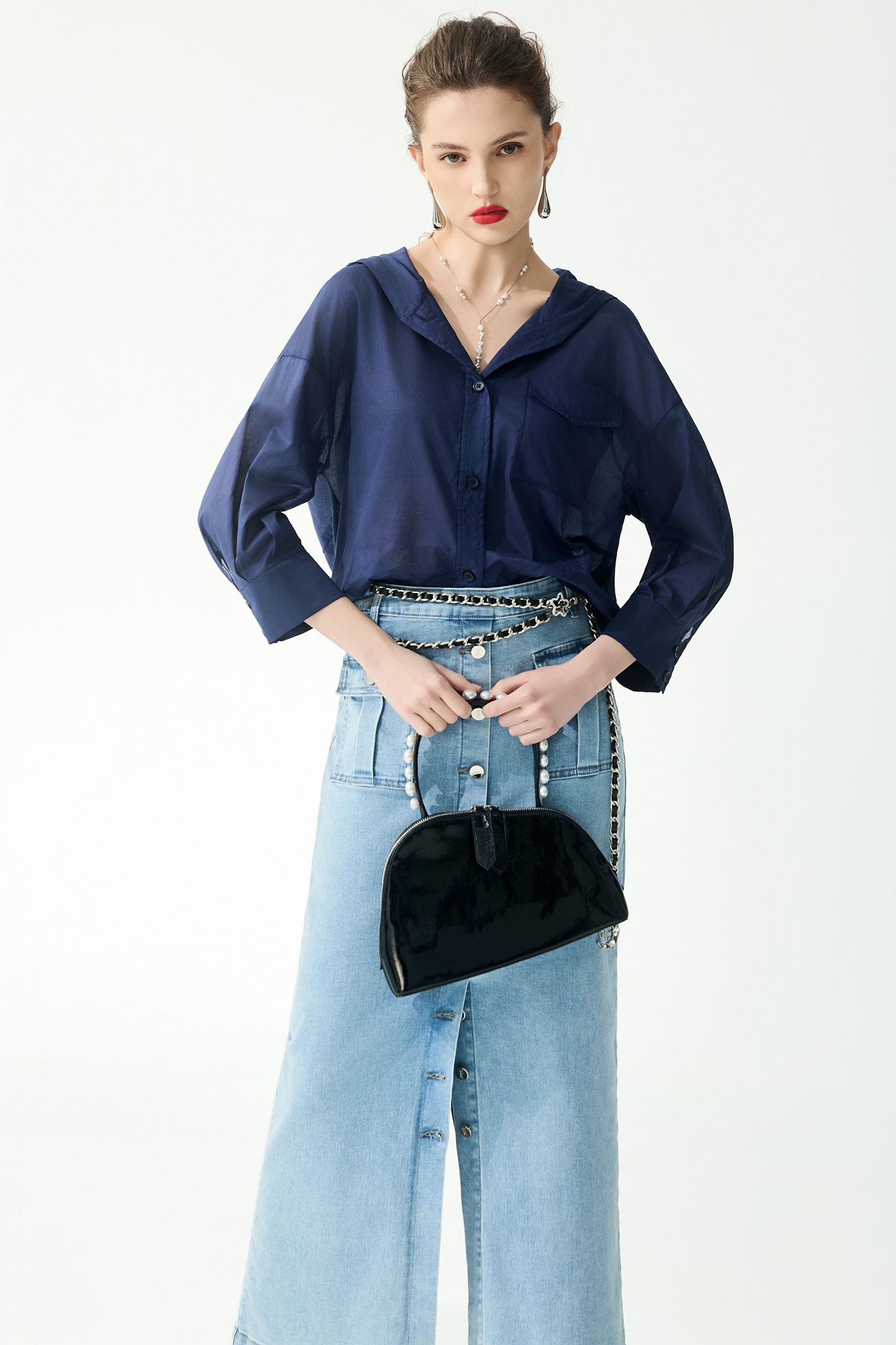 Patch Pocket Hoodie Navy BlousePatch Pocket Hoodie Navy Blouse,Jackets,Tops,Outerwear,Season (SS) Look,Blouses
