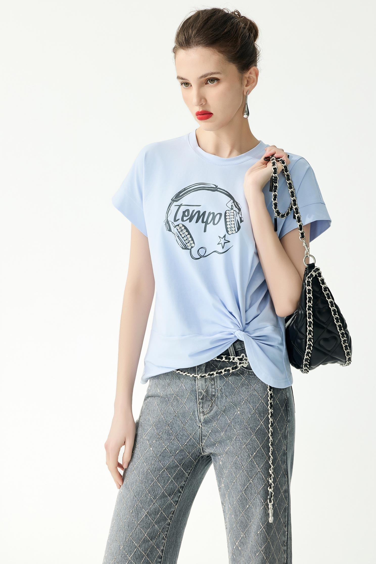 Knot Detail Graphic TeeKnot Detail Graphic Tee,Tops,Season (SS) Look,Cotton