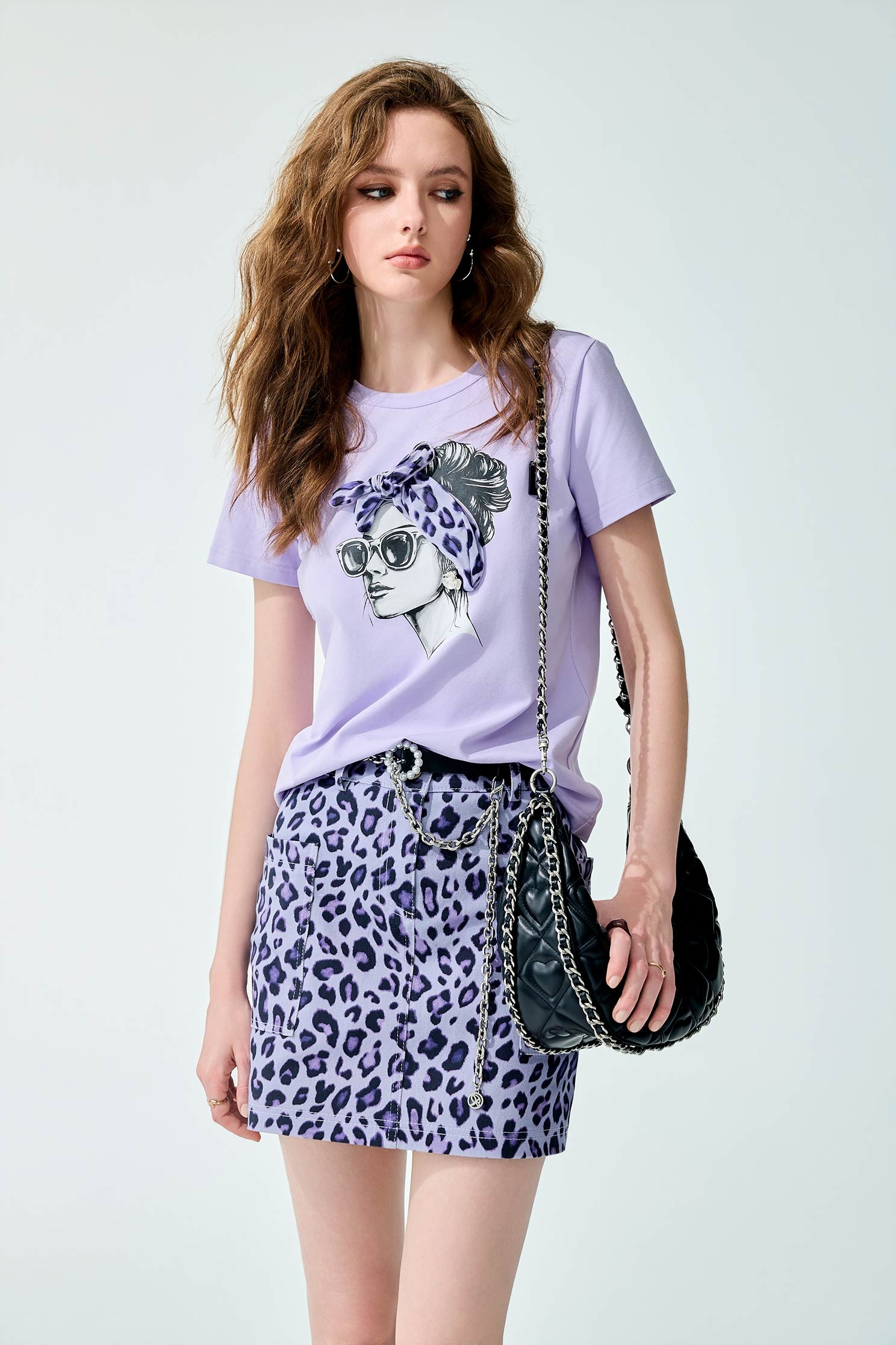 Figure Print Graphic Purple TeeFigure Print Graphic Purple Tee,Tops,Season (SS) Look,Chiffon
