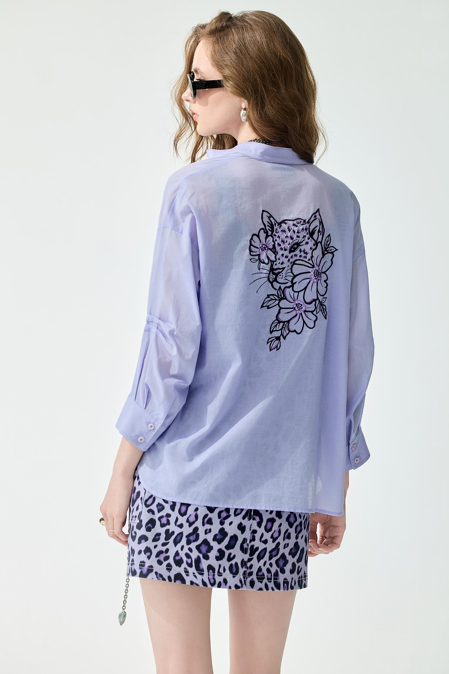 Asymmetric Hem Purple BlouseAsymmetric Hem Purple Blouse,Tops,Embroidered,Season (SS) Look
