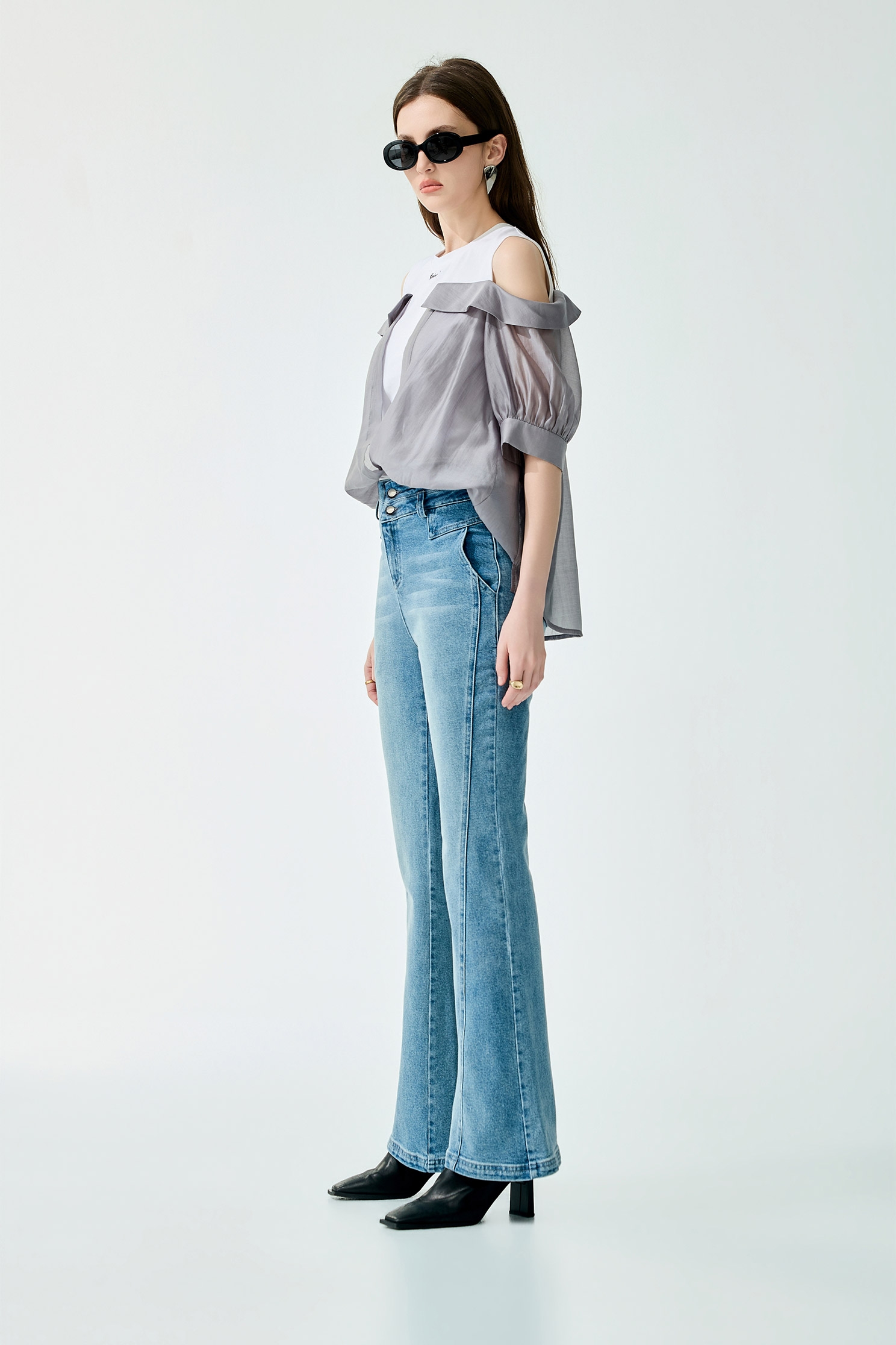 Cold Shoulder Fake Two Piece TopCold Shoulder Fake Two Piece Top,Tops,Season (SS) Look,White tops