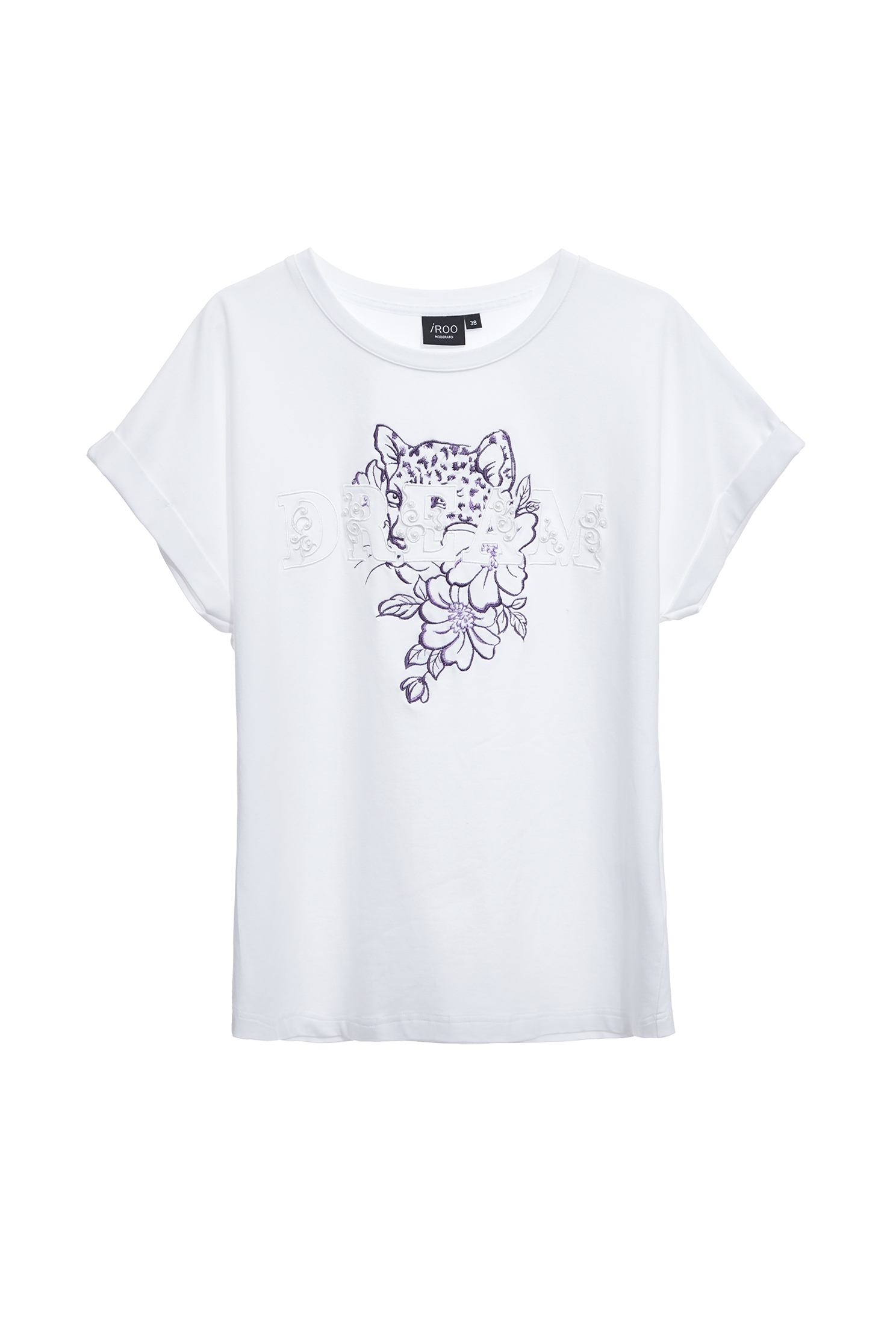 Leopard Embroidery Graphic Short Sleeve TeeLeopard Embroidery Graphic Short Sleeve Tee,T-shirts,Tops,Embroidered,Season (SS) Look,White tops,Cotton