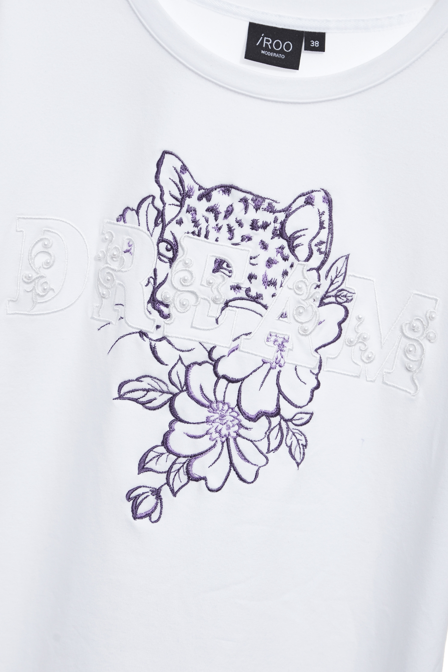 Leopard Embroidery Graphic Short Sleeve TeeLeopard Embroidery Graphic Short Sleeve Tee,T-shirts,Tops,Embroidered,Season (SS) Look,White tops,Cotton