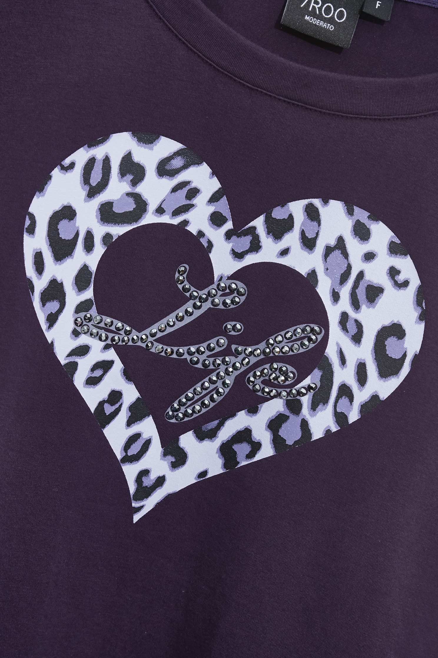 Leopard Print Heart Motif Dark Purple TeeLeopard Print Heart Motif Dark Purple Tee,Tops,Season (SS) Look,Cotton