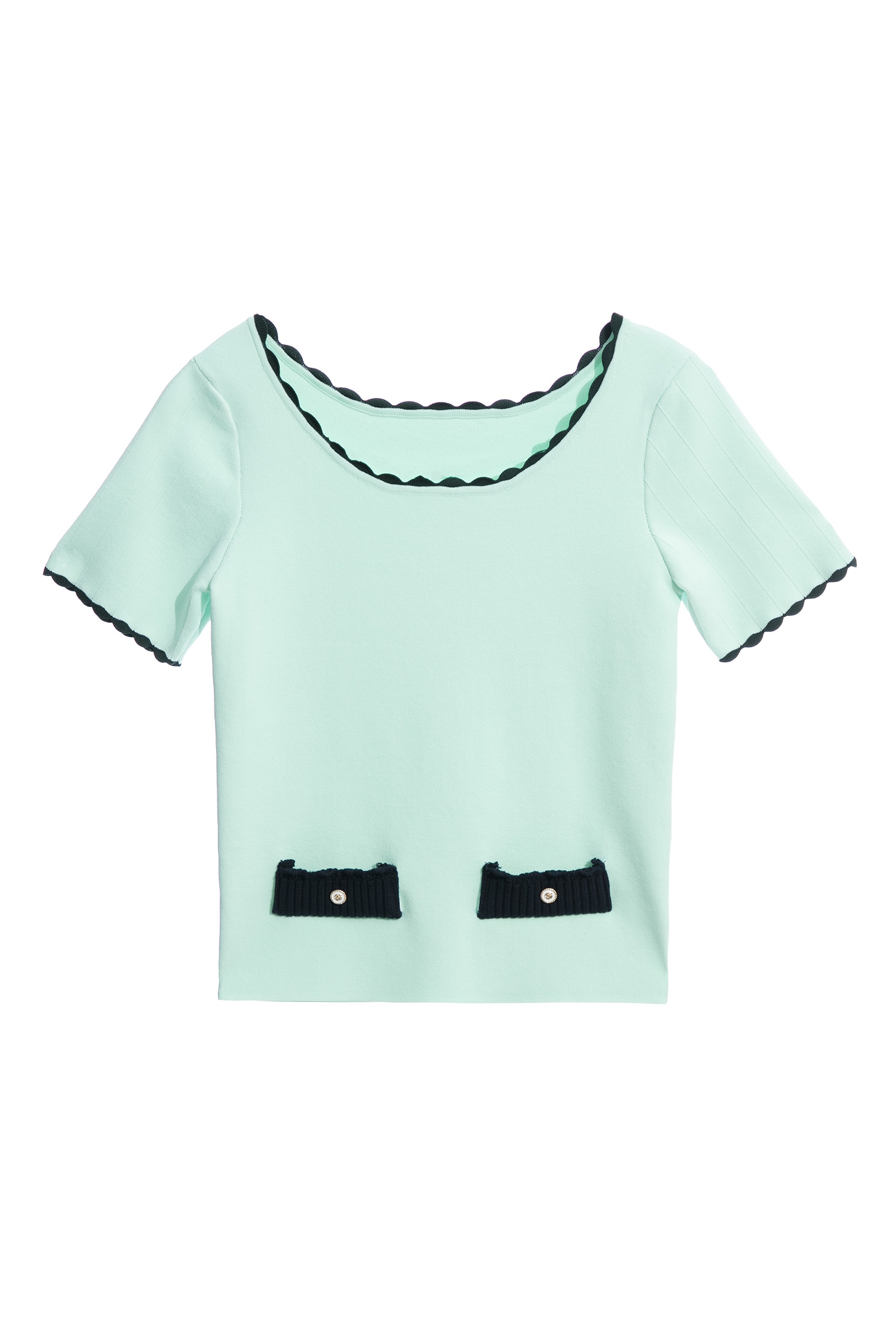 Short Sleeve Knit Top With Contrast Trim DetailShort Sleeve Knit Top With Contrast Trim Detail,Tops,Season (AW) Look,Knitted,Knitted tops,Knitted tops