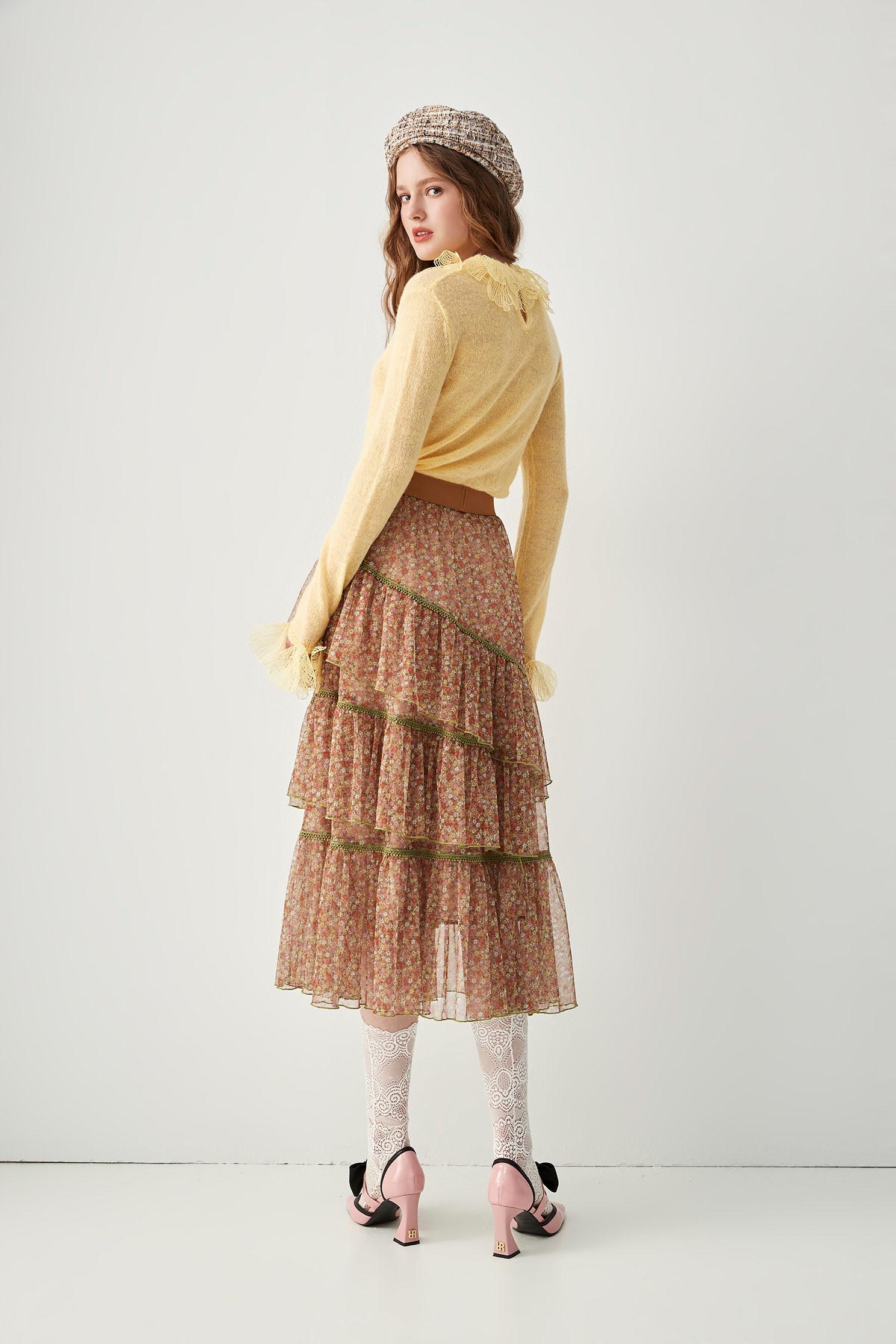 Long Sleeve Knit Top With Lotus Lace MotifsLong Sleeve Knit Top With Lotus Lace Motifs,Tops,Season (AW) Look,Lace,Knitted,Knitted tops